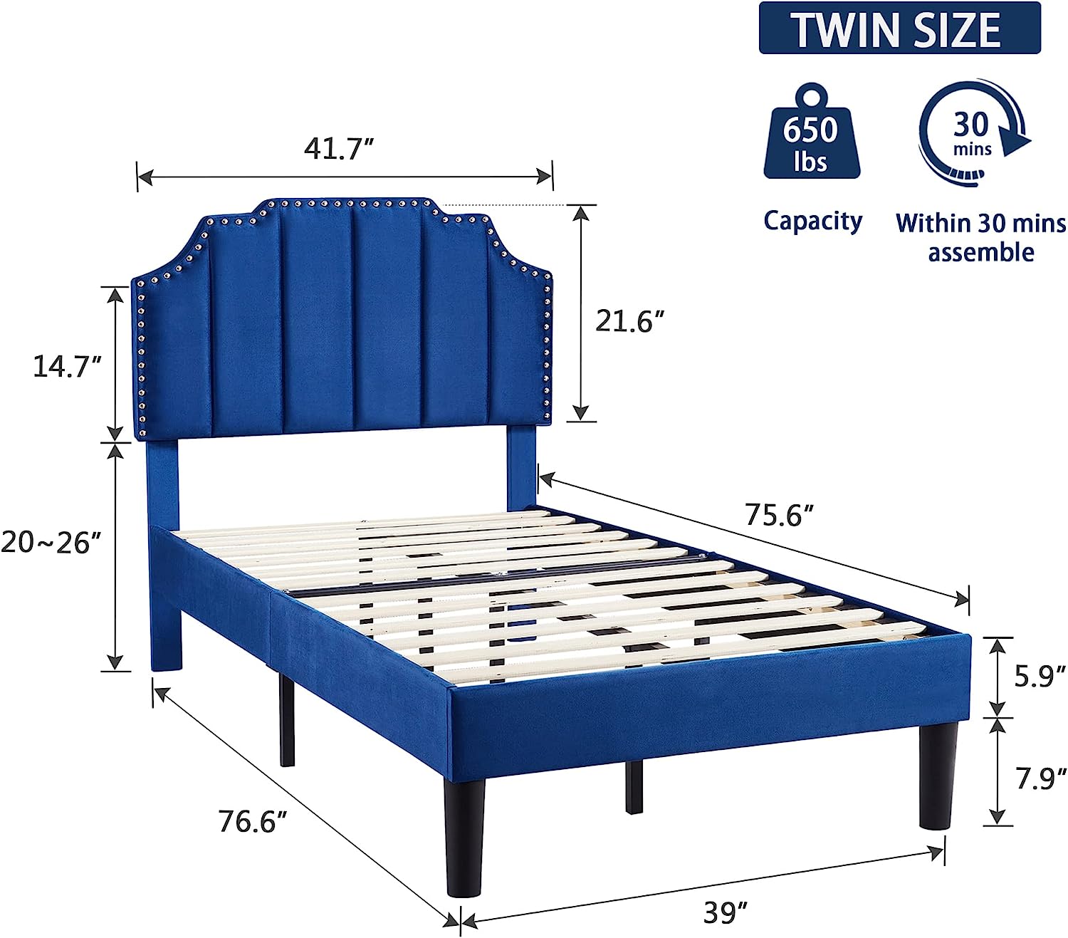 Upholstered Platform Bed Frame with Tufted Adjustable Headboard