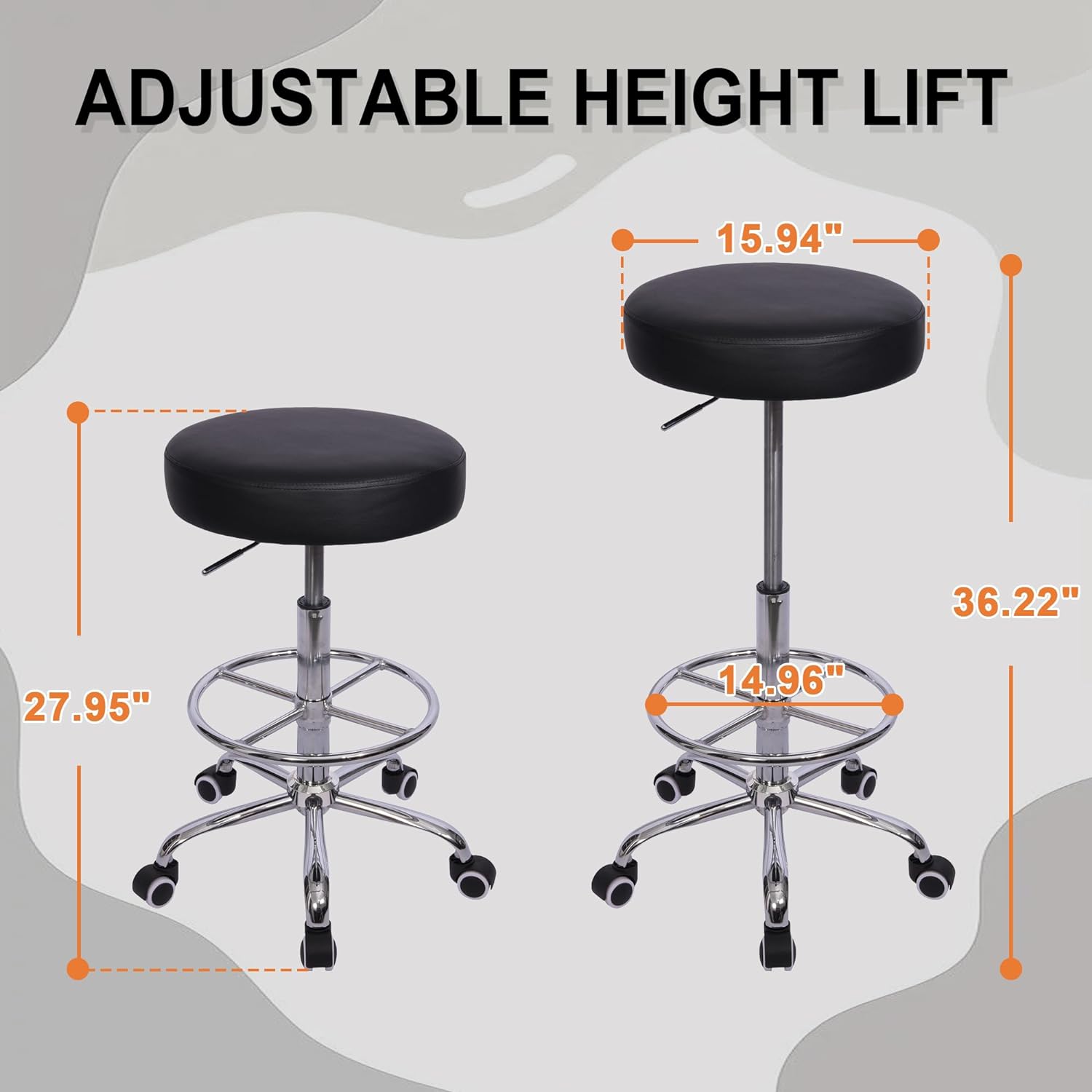 VECELO Round Rolling Stool with Footrest and Wheels