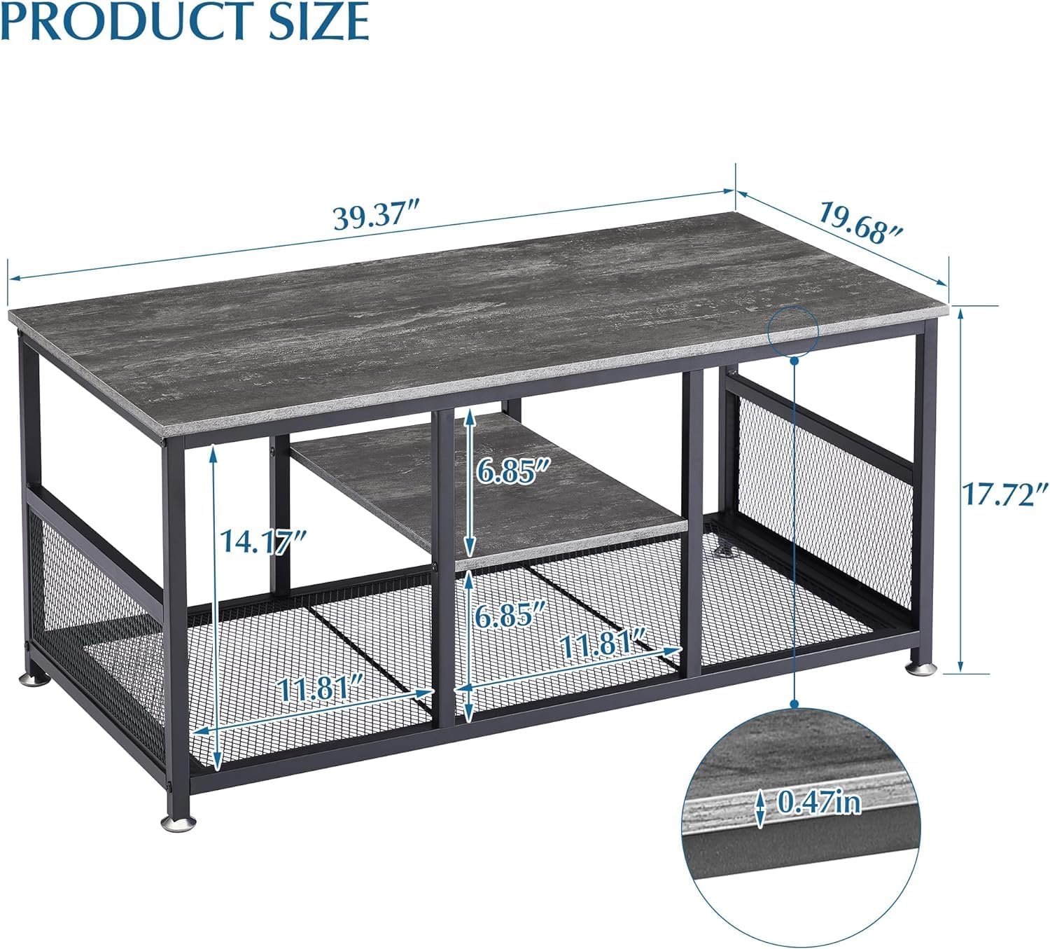 VECELO 39.4 Inch TV Stand/Coffee Table with Storage and Mesh Shelf for