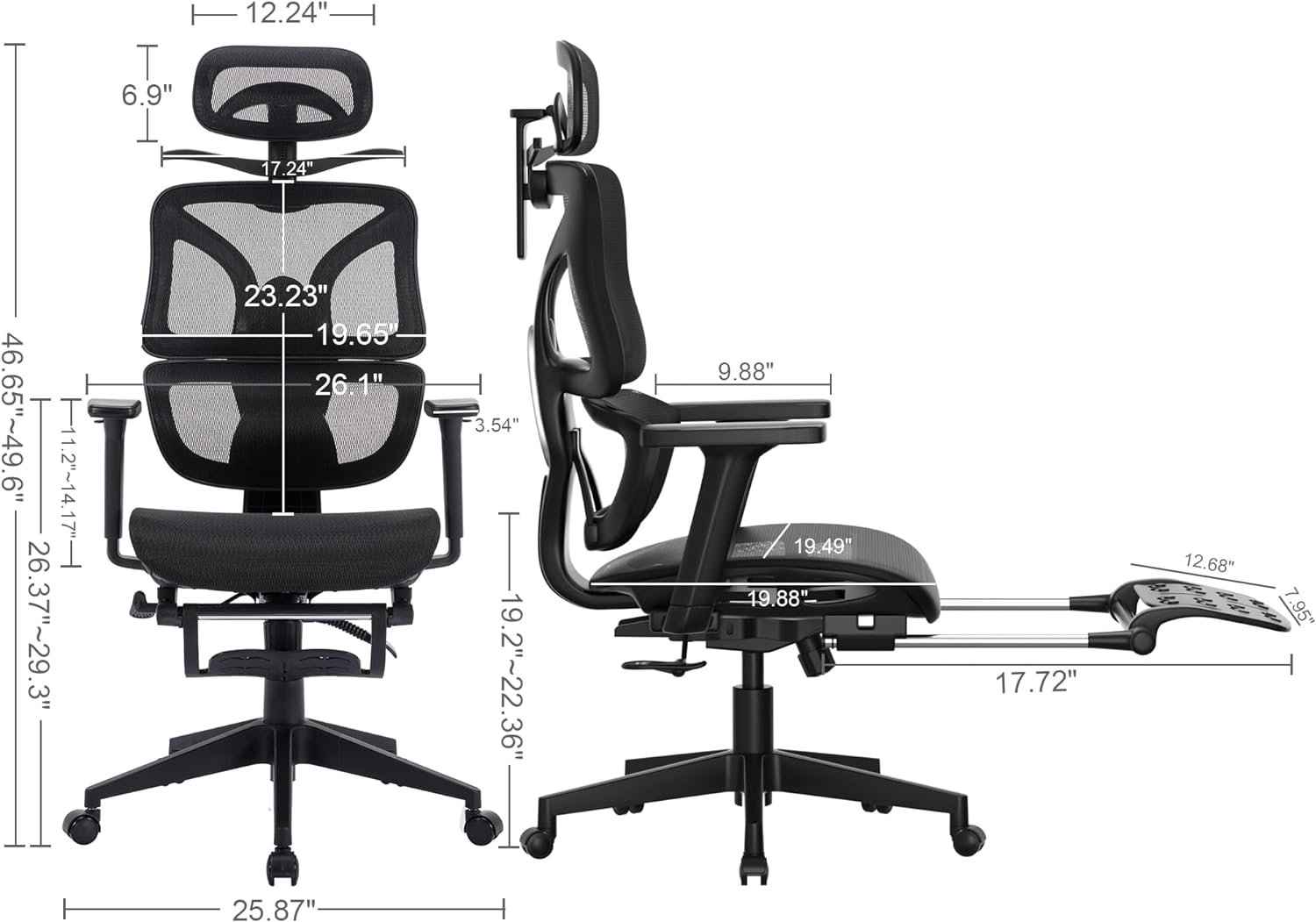 VECELO Swivel Ergonomic High Back Mesh Office Chair with Retractable Footrest