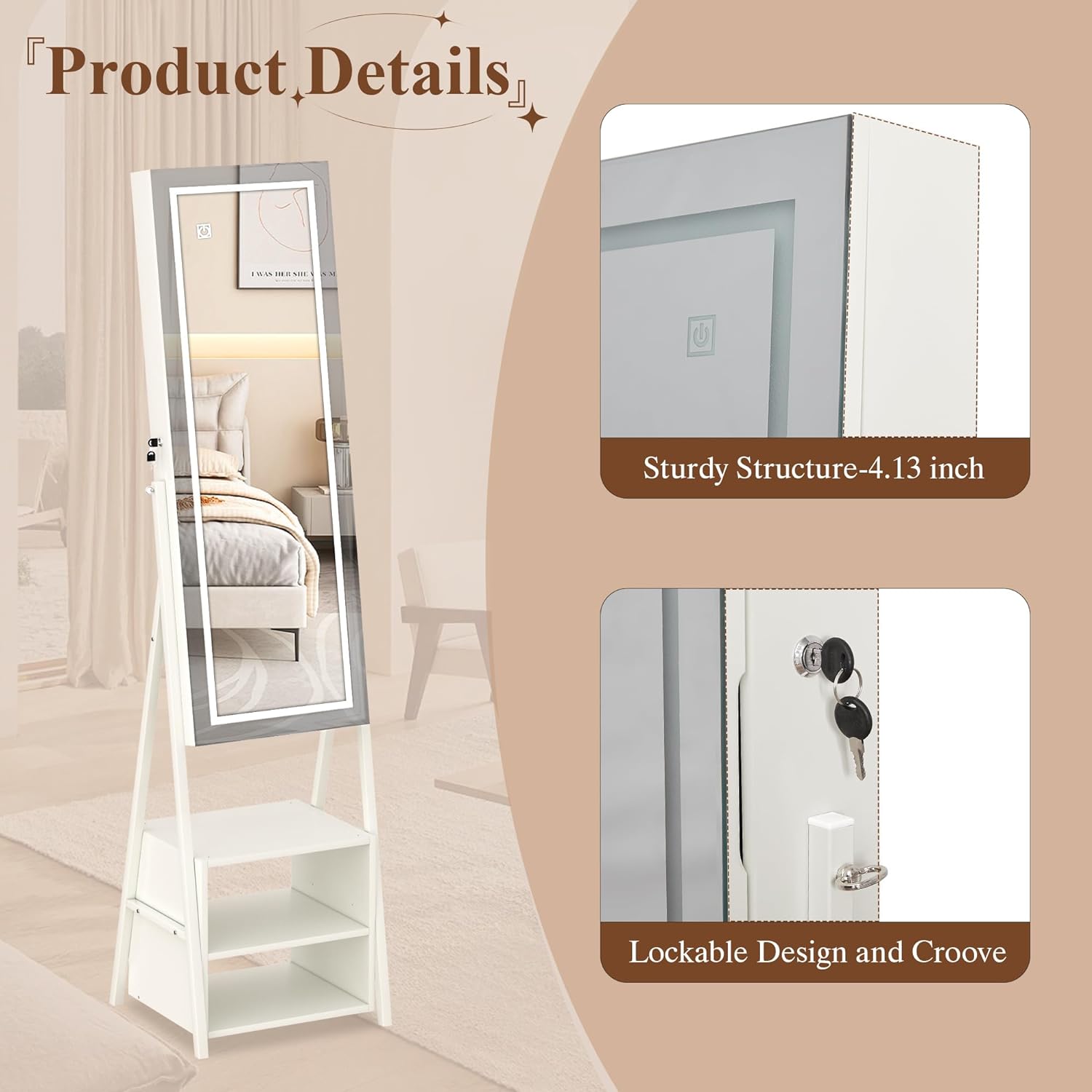 Jewelry Cabinet Armoire with Adjustable LED Lights