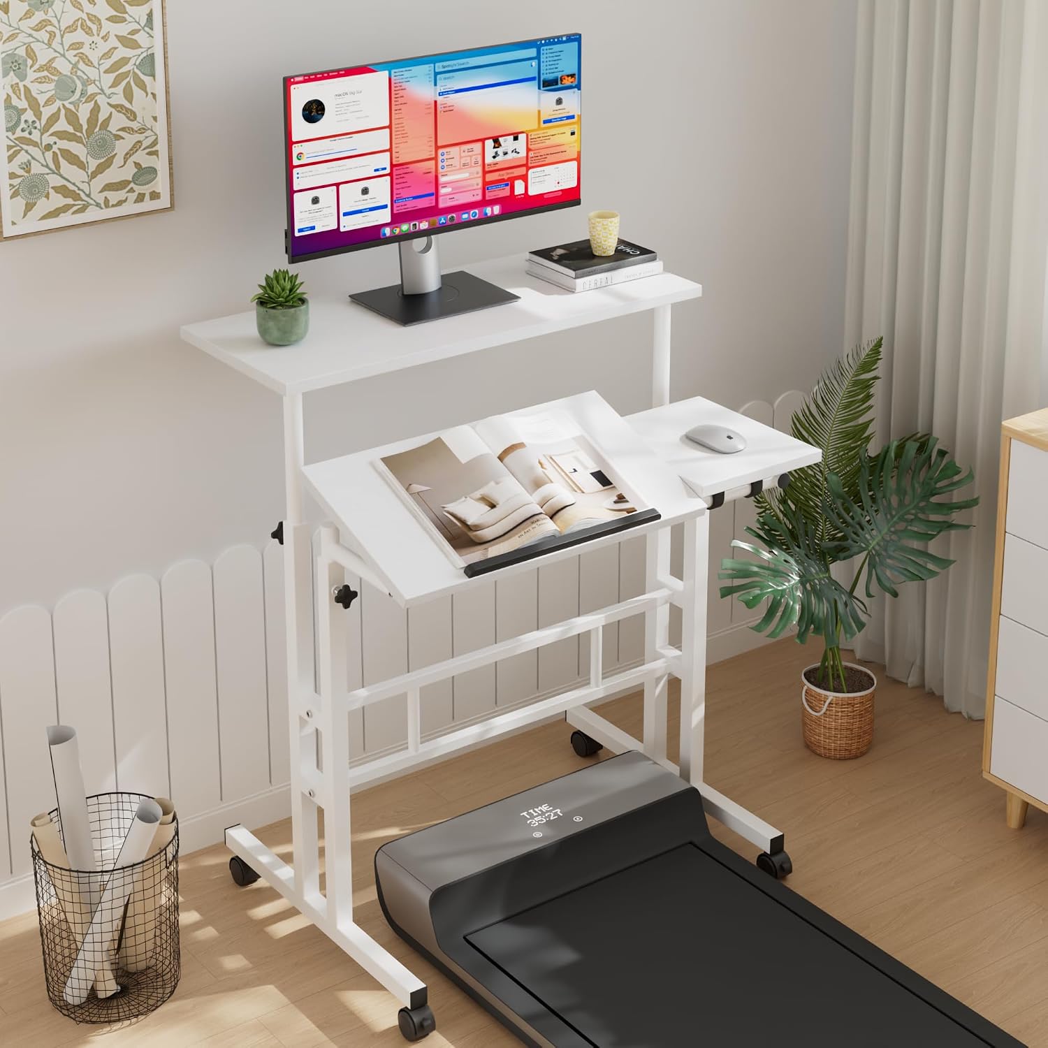 VECELO Mobile Small Standing Desk Adjustable Height, Computer Workstations with Tiltable Tabletop