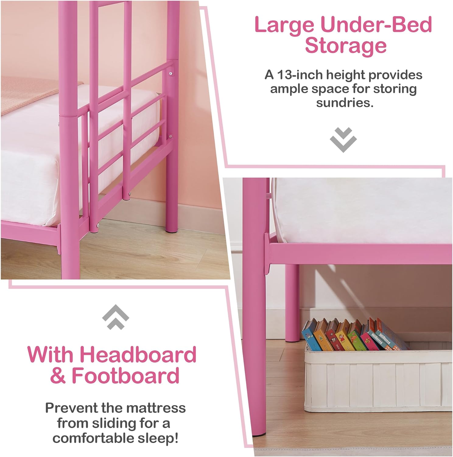 VECELO Metal Bunk Bed Twin Over Twin, Industrial Bunkbeds with Ladder and Full-Length Guardrail