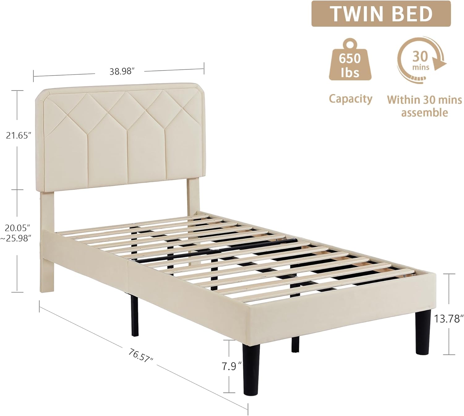 VECELO Premium Leather Upholstered Platform Bed Frame