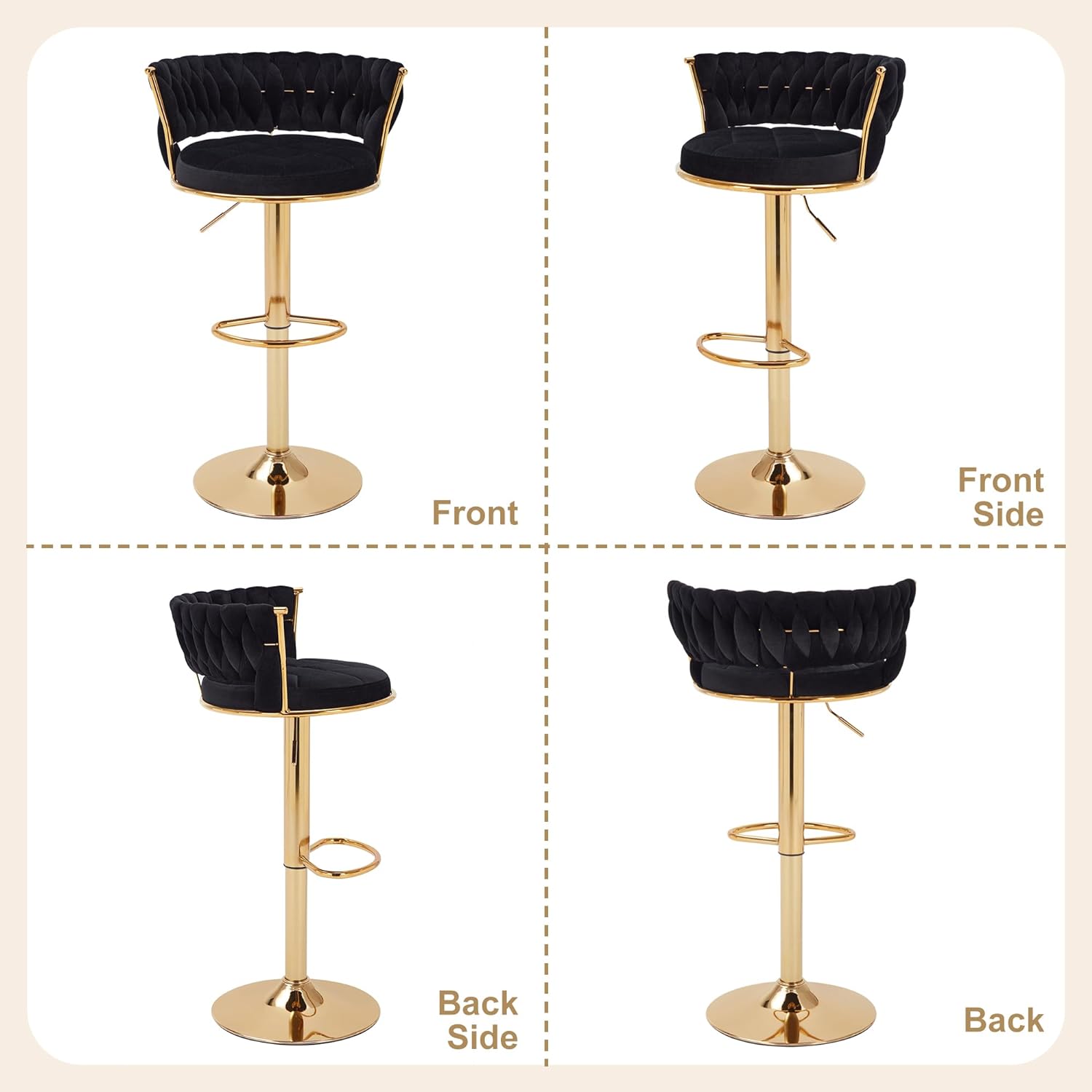 VECELO Bar Stools Set of 2, Adjustable Barstools Counter Height Stools with Back and Arm