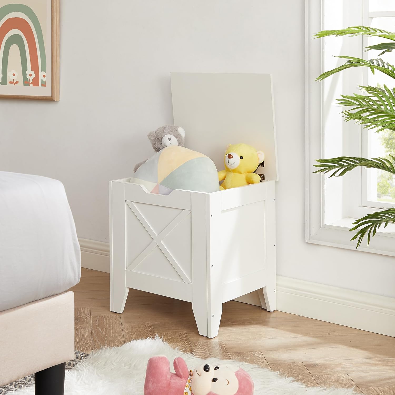 VECELO Storage Shoe Bench Industrial Barn-Door Style Toy Chest Cabinet with Safety Hinges Knotcushion
