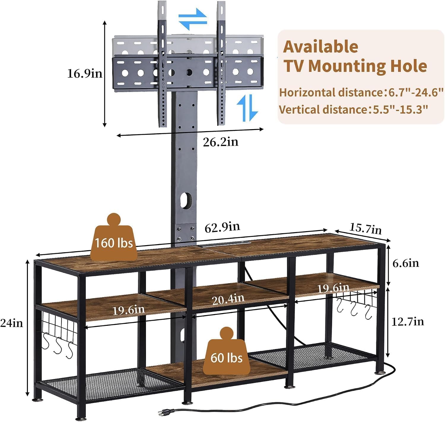 VECELO TV Stand with Mount and Power Outlets