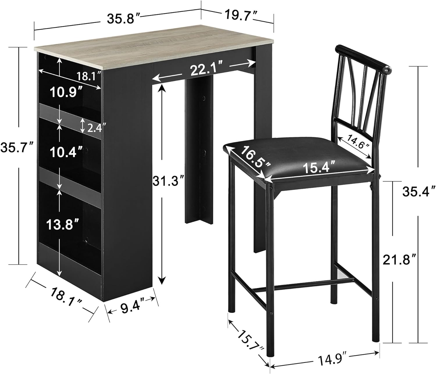 VECELO Small Bar Table and Chairs Tall Kitchen Breakfast Nook with Stools/Dining Set for 2