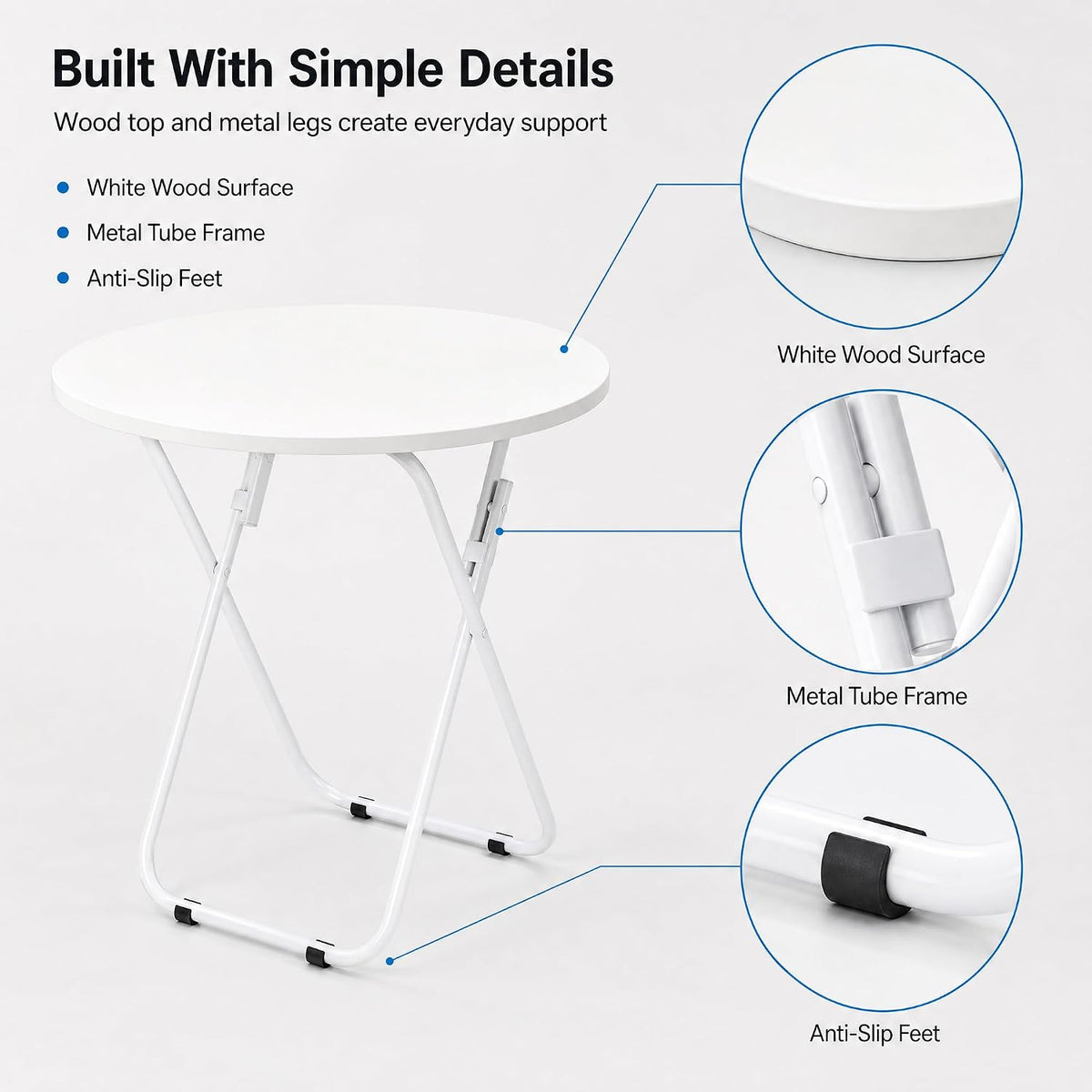 VECELO Folding Round Table, Patio Outdoor Dining Table, Wood Top Metal Frame No Assembly Required