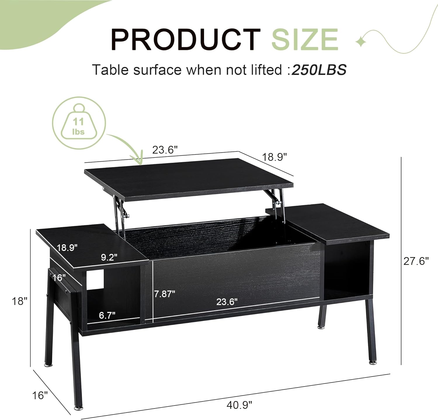 VECELO Wood Lift Top Coffee Table with Hidden Compartment and Storage Shelf