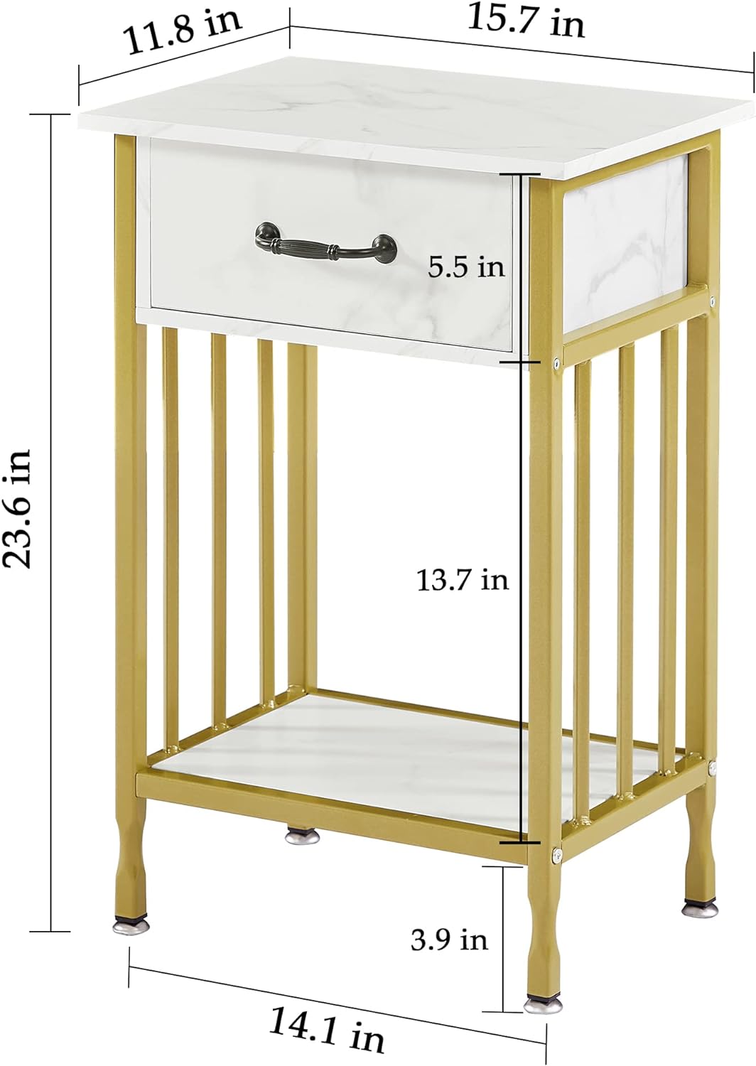 VECELO Industrial End Table,Nightstand with Drawer and Storage Shelf