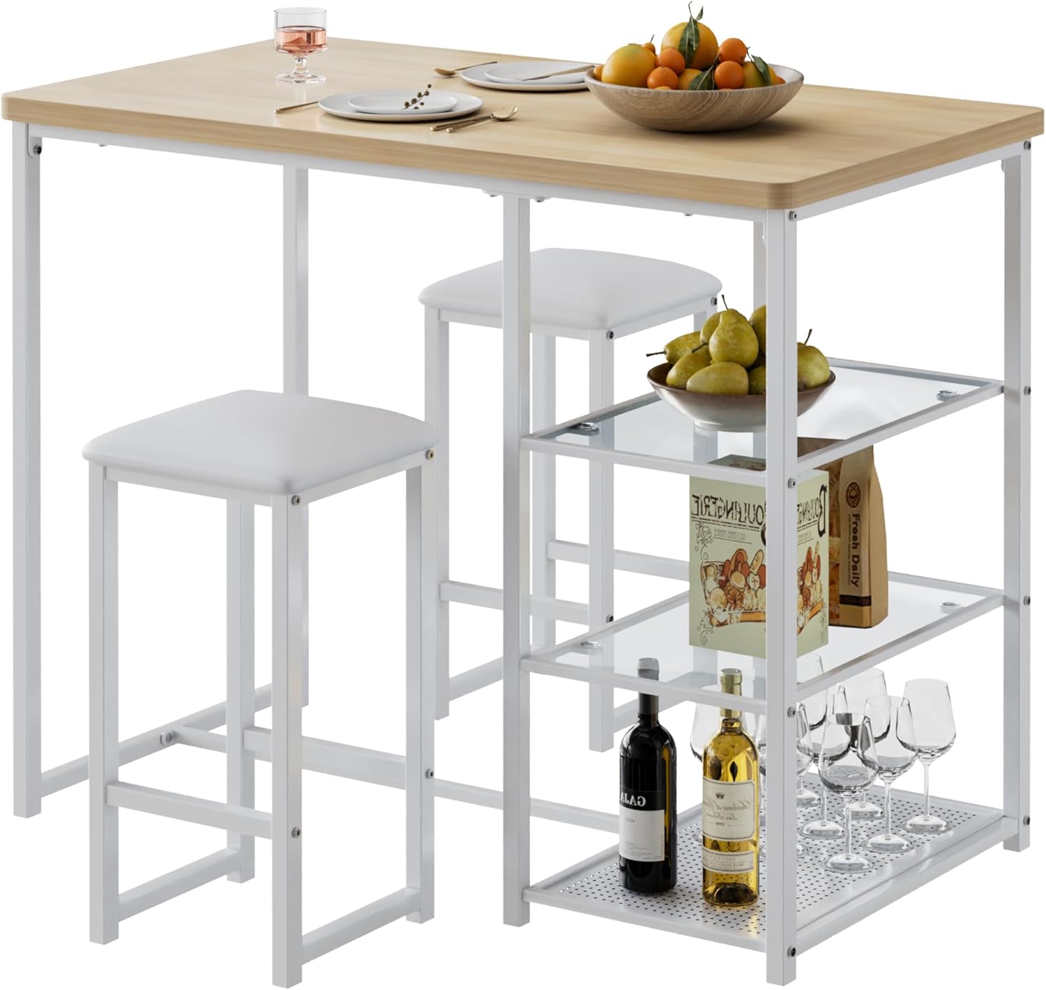 VECELO Small Bar Table and Chairs Set for 2