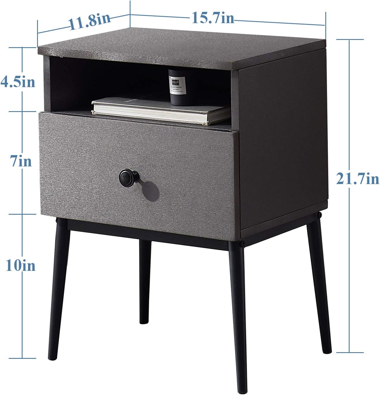 Modern Nightstand Square End Side Table with Drawer and Storage Space