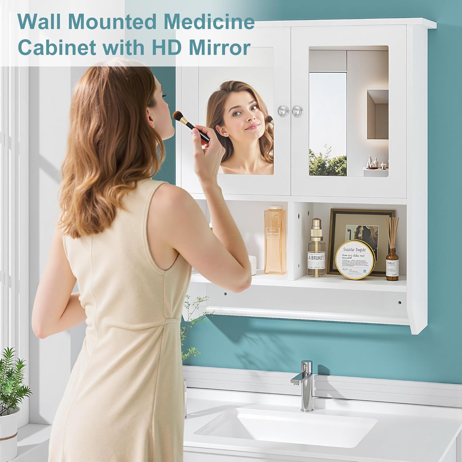 VECELO Bathroom Wall Cabinet with LED Light