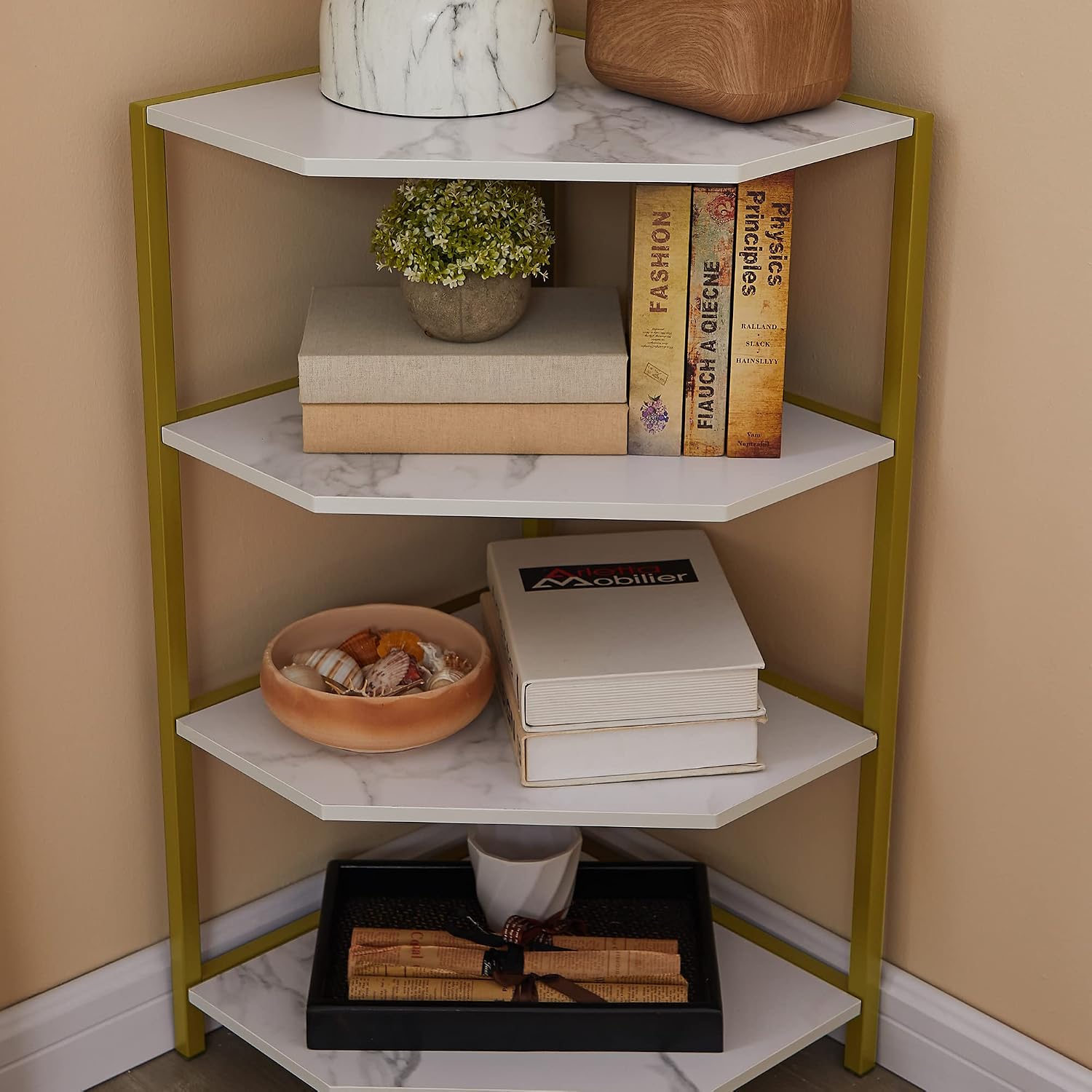 VECELO 31 Inch Corner Shelf, 4-Tier Display Shelves