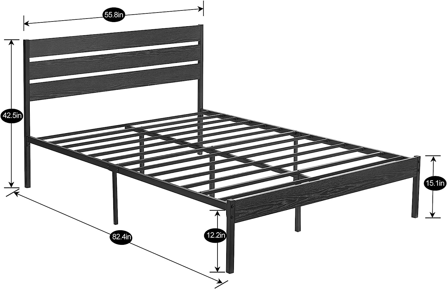 VECELO Platform Bed Frame with Rustic Vintage Wood Headboard/Strong Metal Slats Support