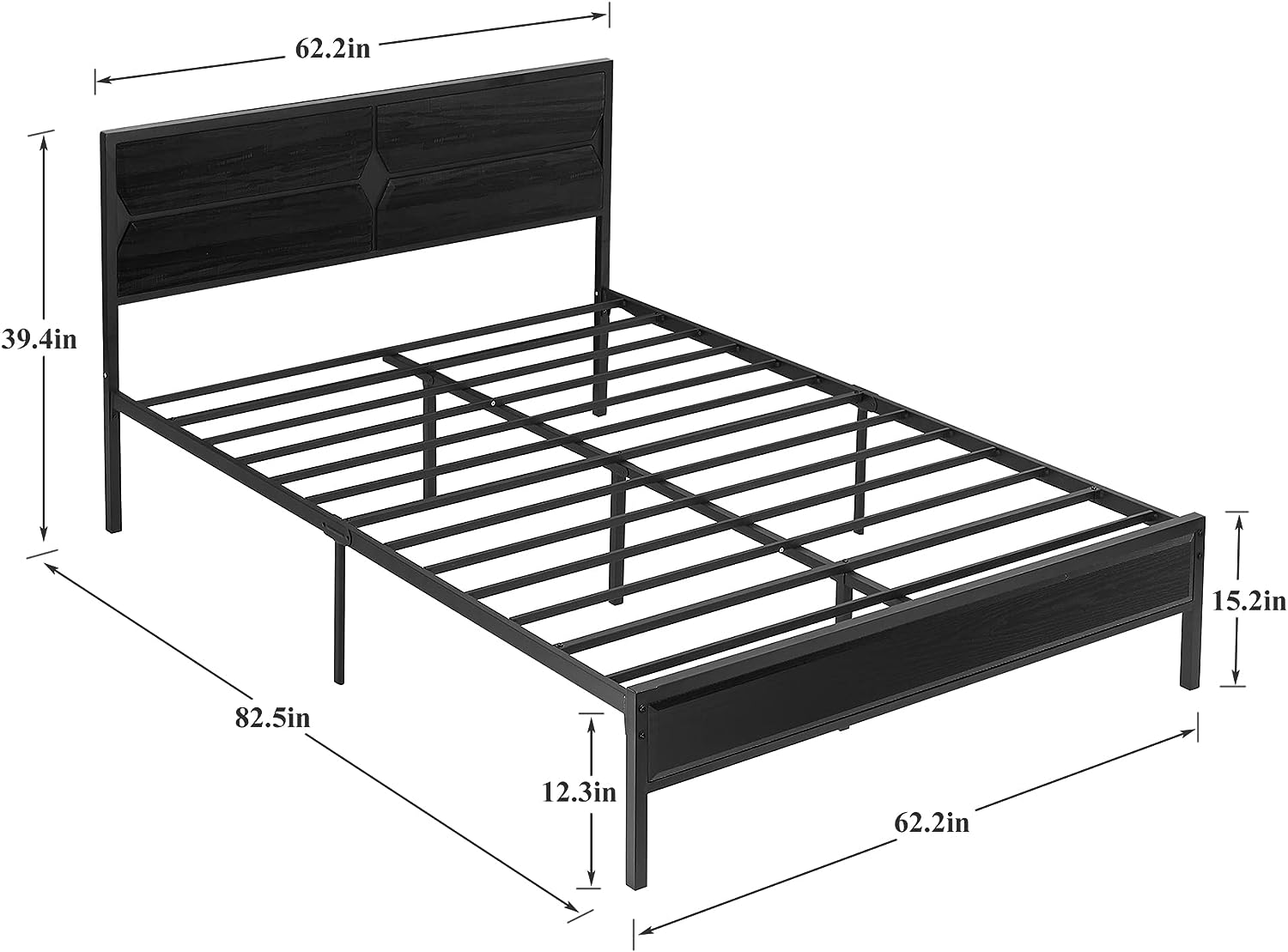 VECELO Metal Bed Frame Platform with Wooden Headboard&Footboard Mattress Foundation