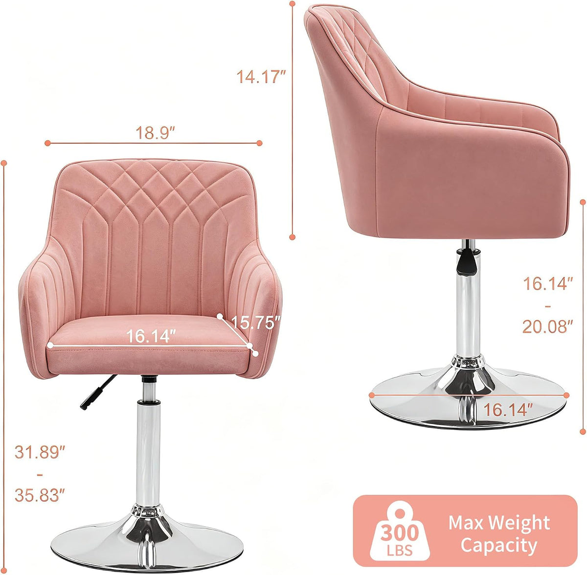 VECELO Modern Accent Chair with Adjustable Height  Swivel Vanity Chair with Velvet Seat