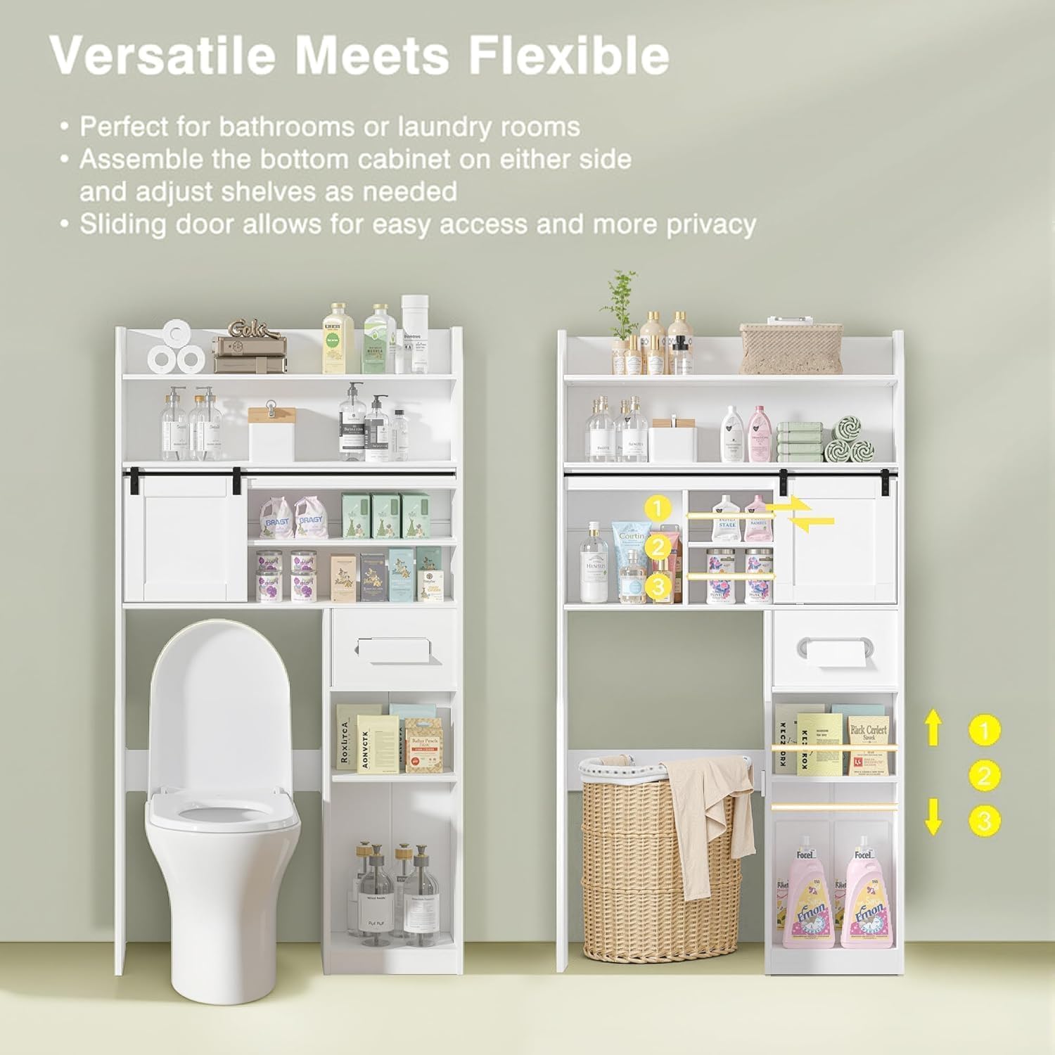 VECELO Over The Toilet Storage Cabinet with Sliding Doors