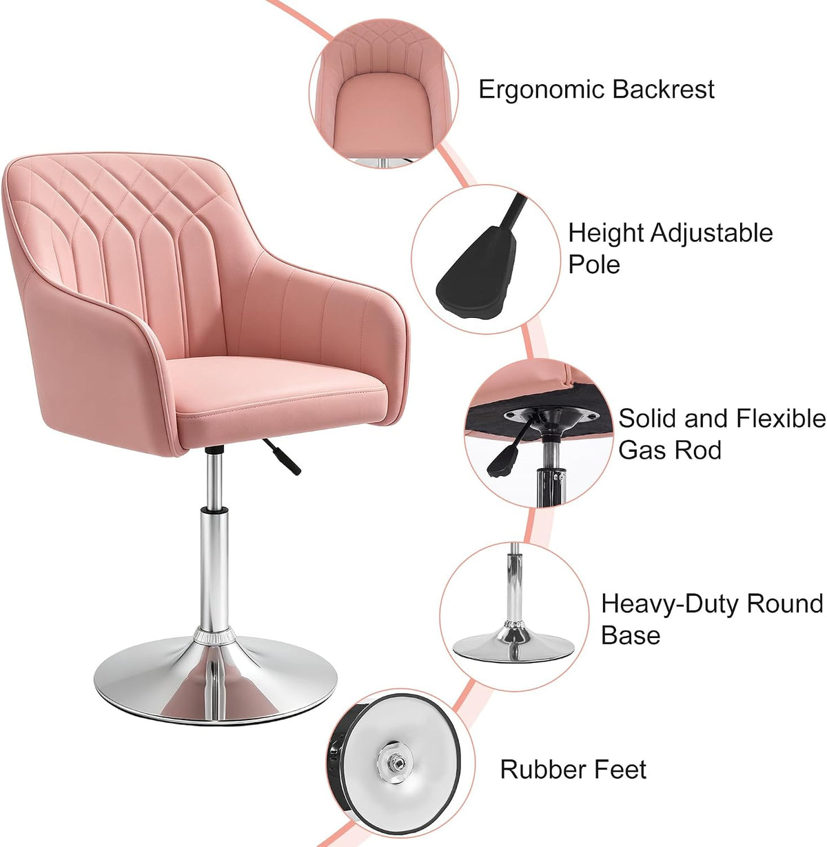 VECELO Modern Accent Chair with Adjustable Height  Swivel Vanity Chair with Velvet Seat