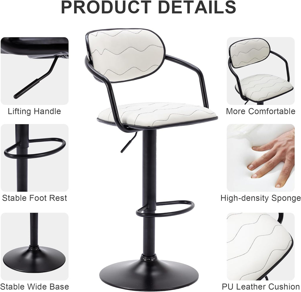 VECELO Bar Stools Set of 2, Adjustable Counter Height Barstools with B