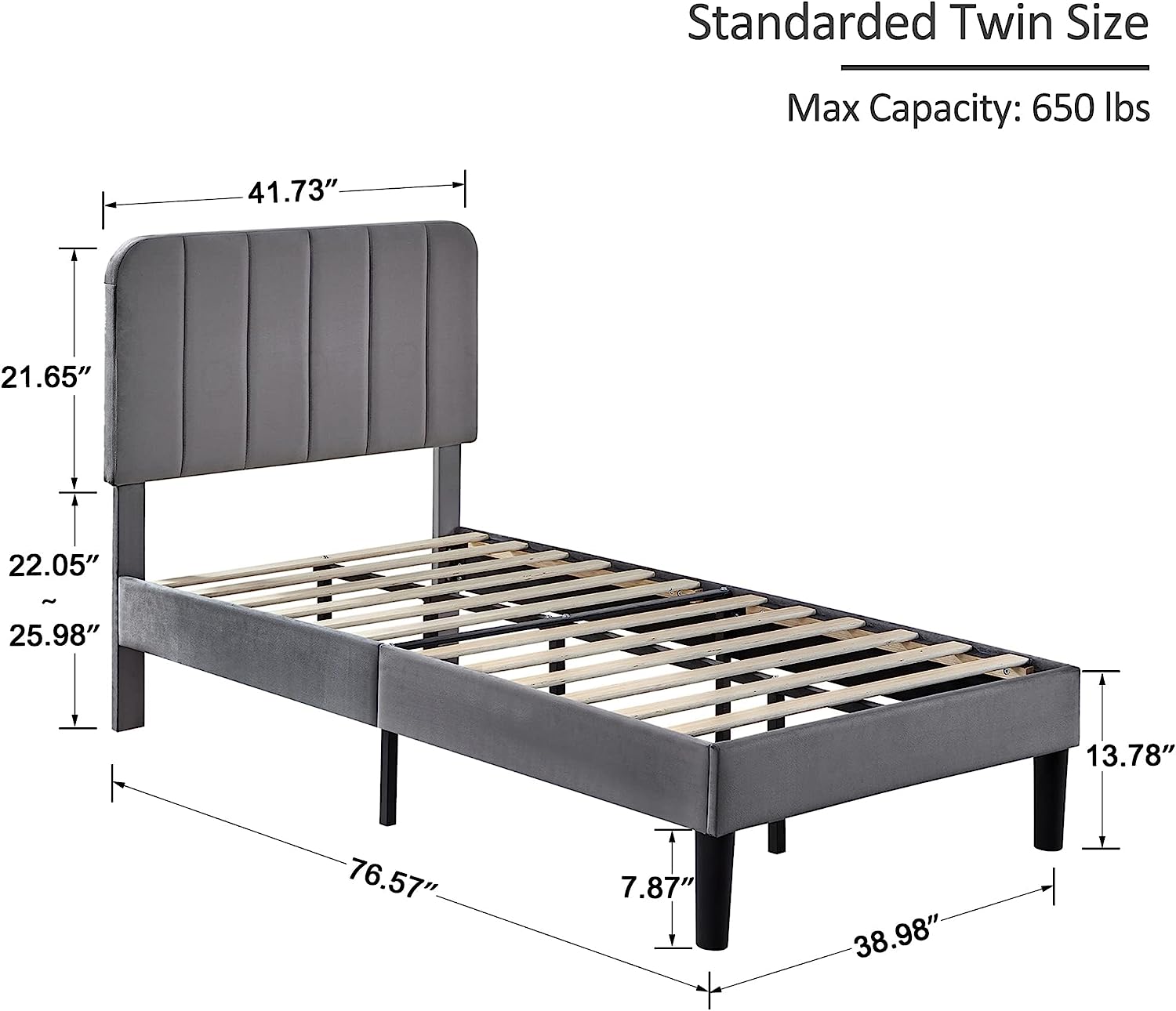 VECELO Upholstered Platform bedframe with Adjustable Headboard