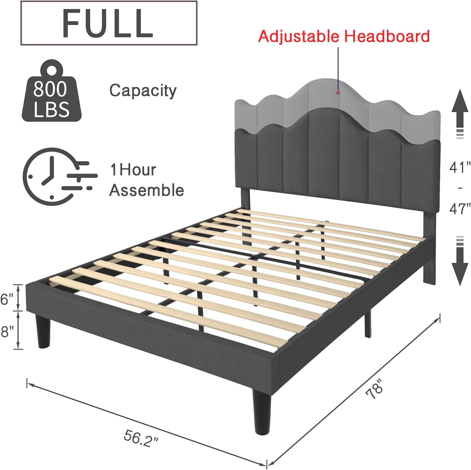 VECELO Upholstered Platform Bed,Mattress Foundation with Headboard