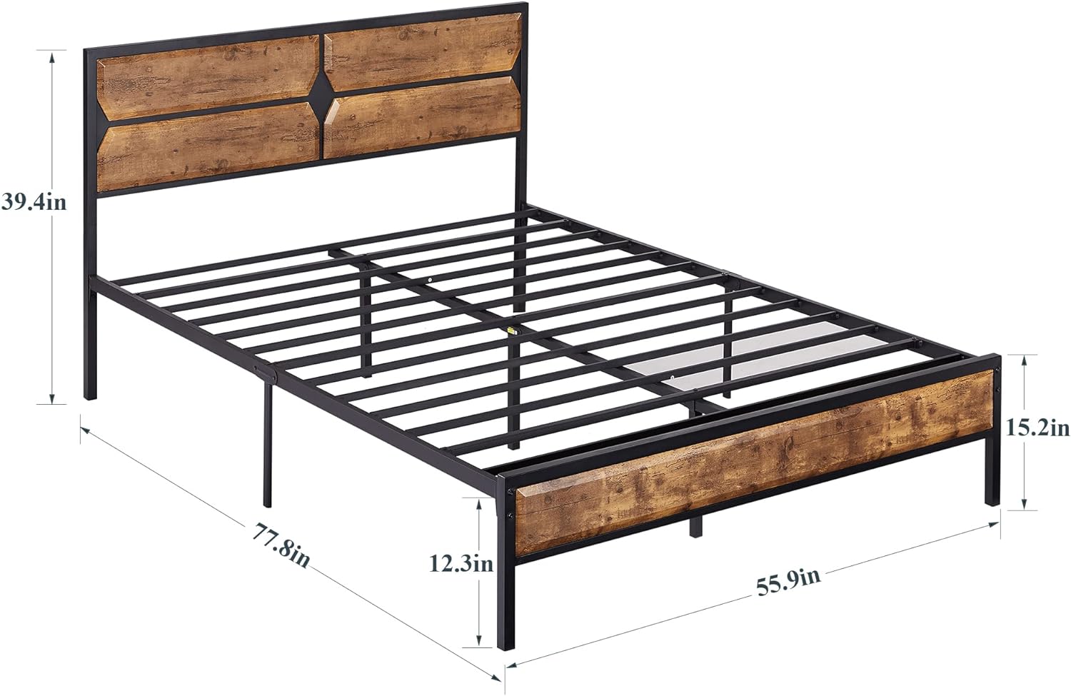 VECELO Metal Bed Frame Platform with Wooden Headboard&Footboard Mattress Foundation