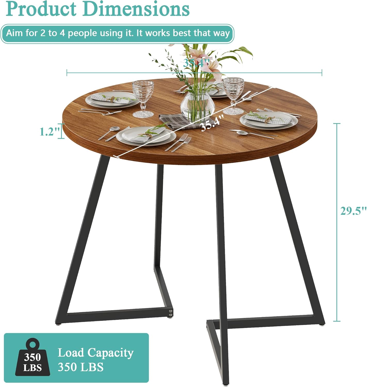 VECELO 35" Round Dining Table for 4