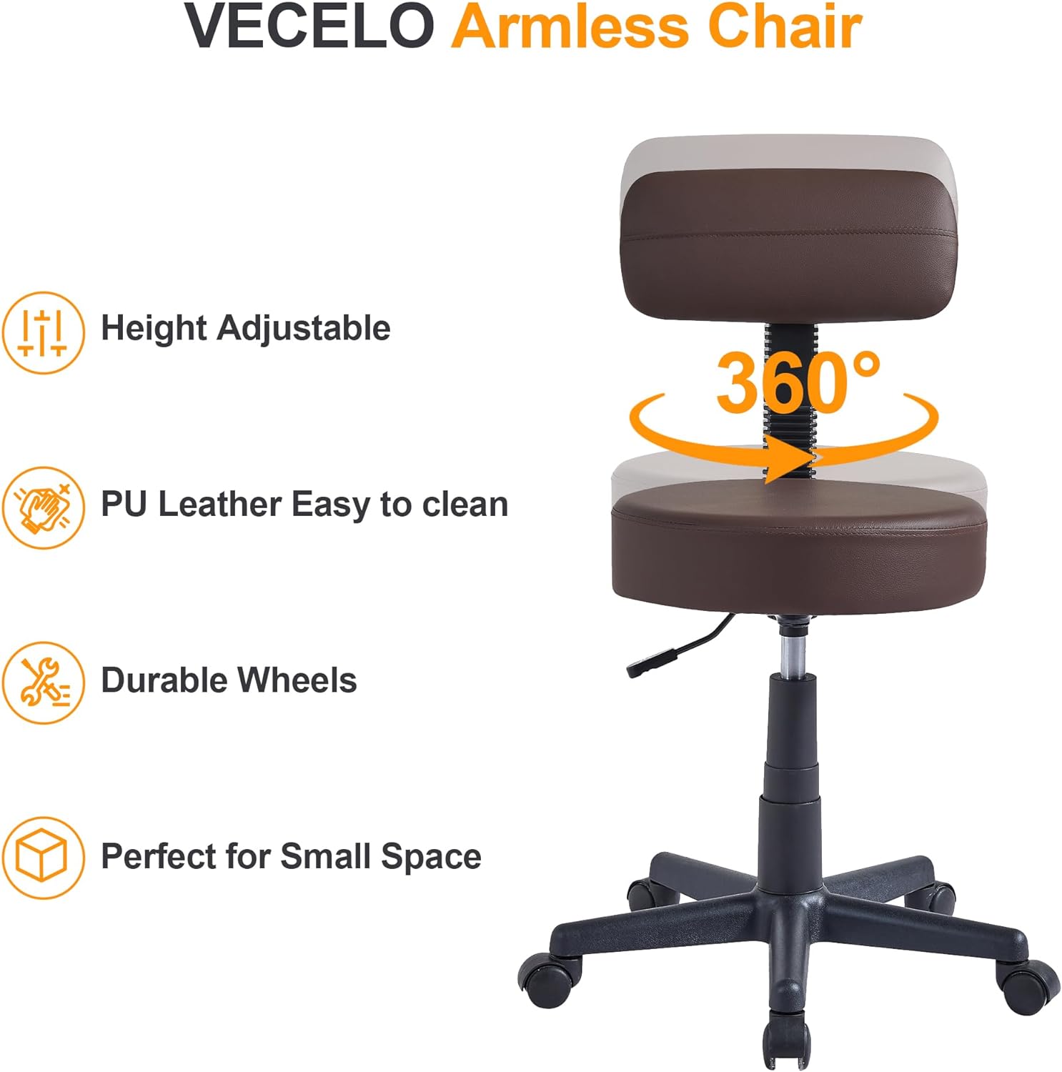 VECELO Home Office Desk Chair with Backrest for Garage Shop Workbench Kitchen Medical Salon
