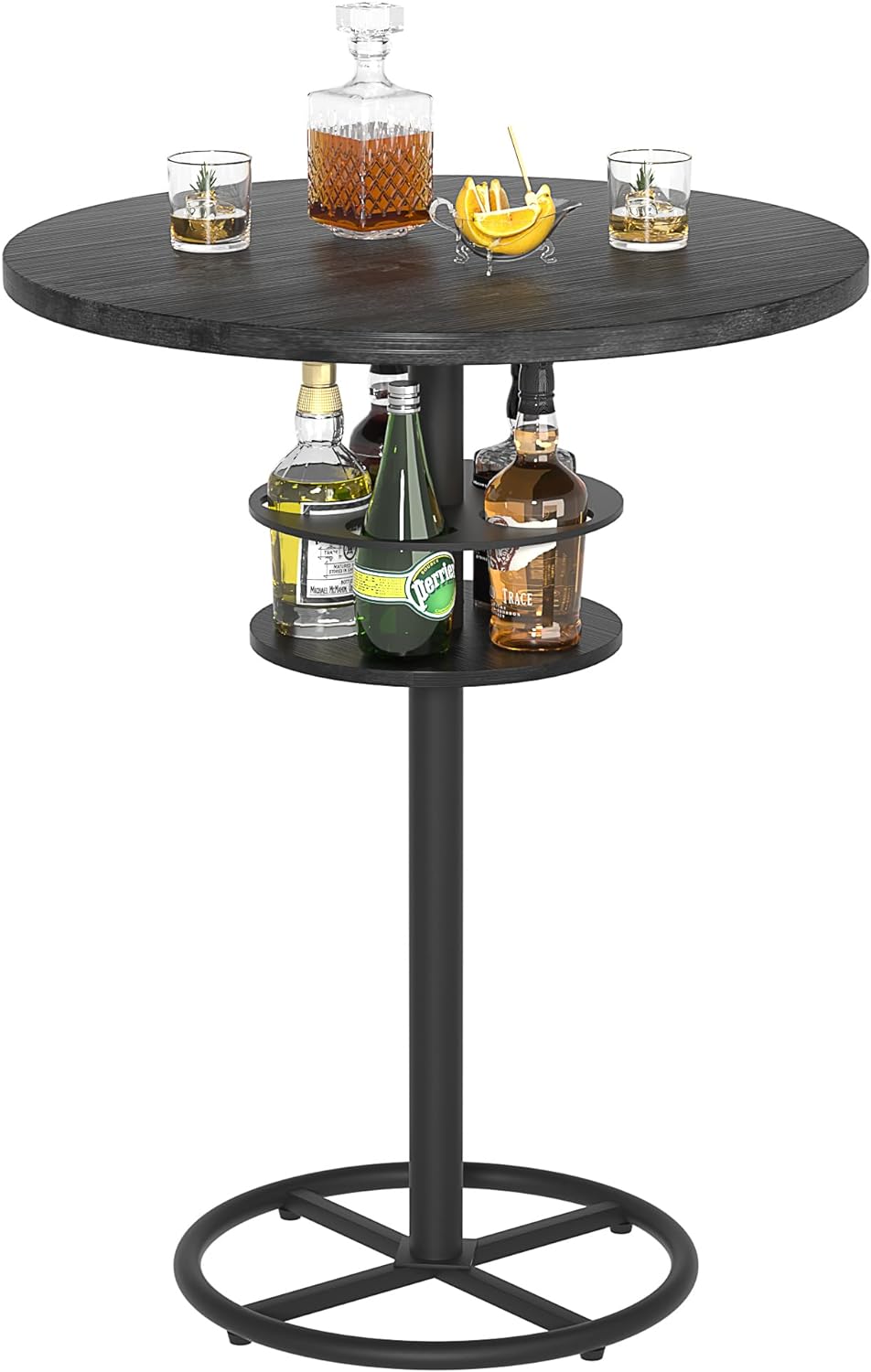 VECELO 3 Piece Bar Table Set, Small 2-Tier Round Pub Table with Barstools