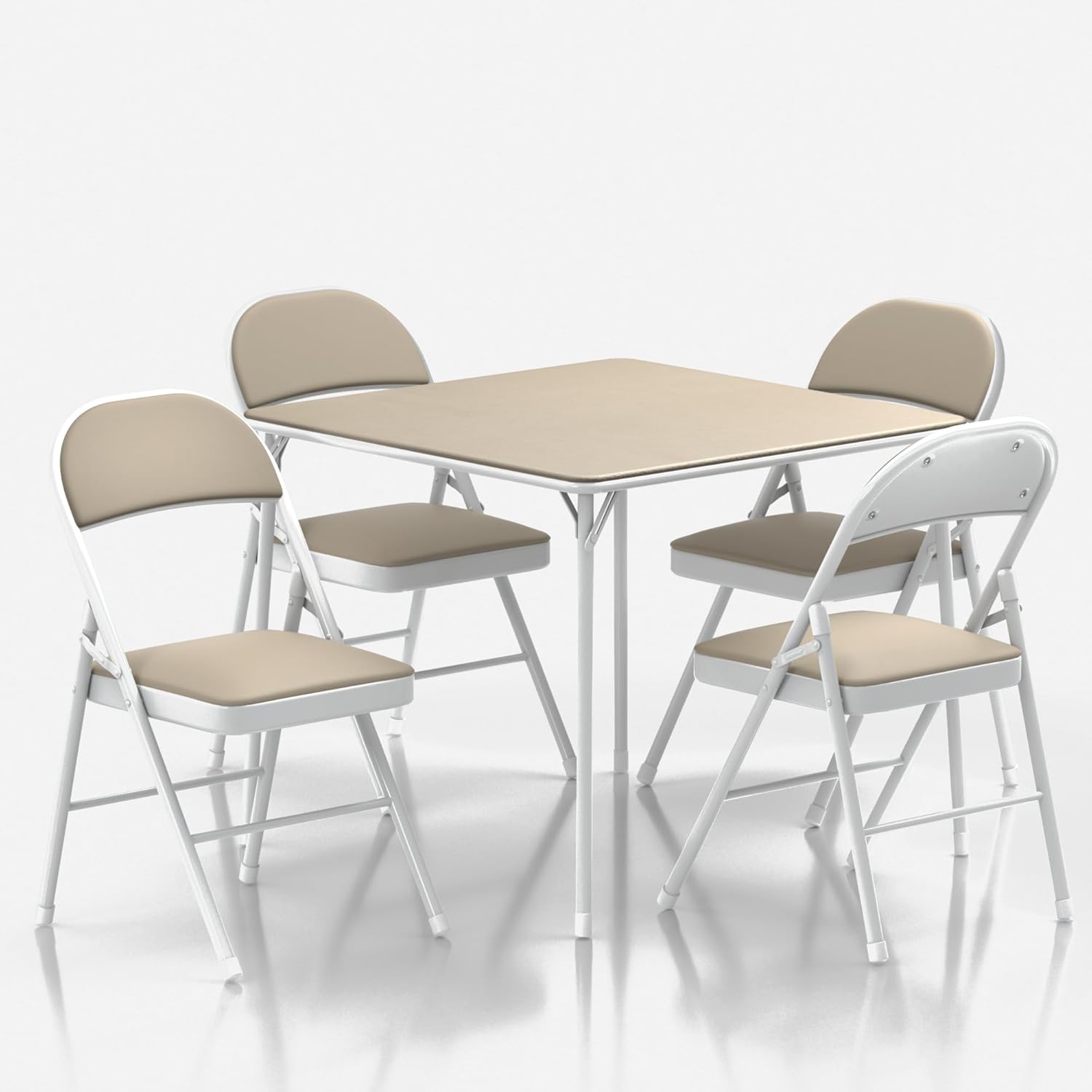 VECELO Portable Folding Card Table Square and Chair Sets with Collapsible Legs & Vinyl Upholstery (5 PCS)