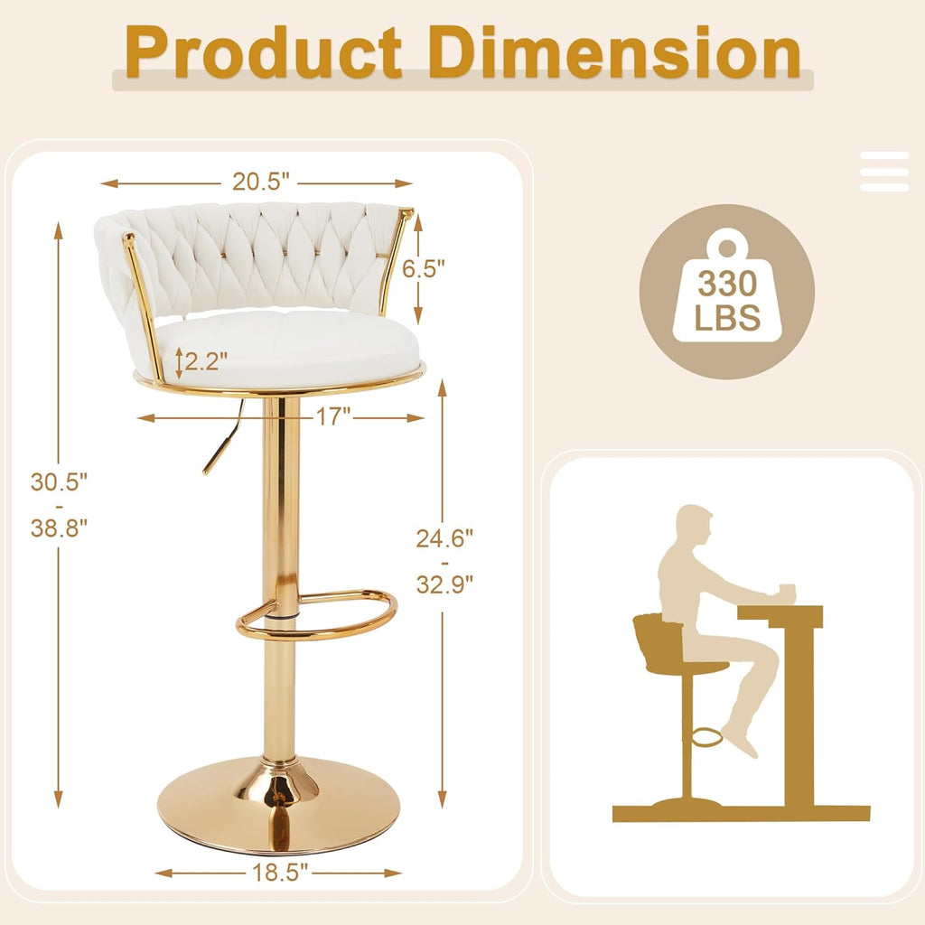 VECELO Bar Stools Set of 2, Adjustable Barstools Counter Height Stools