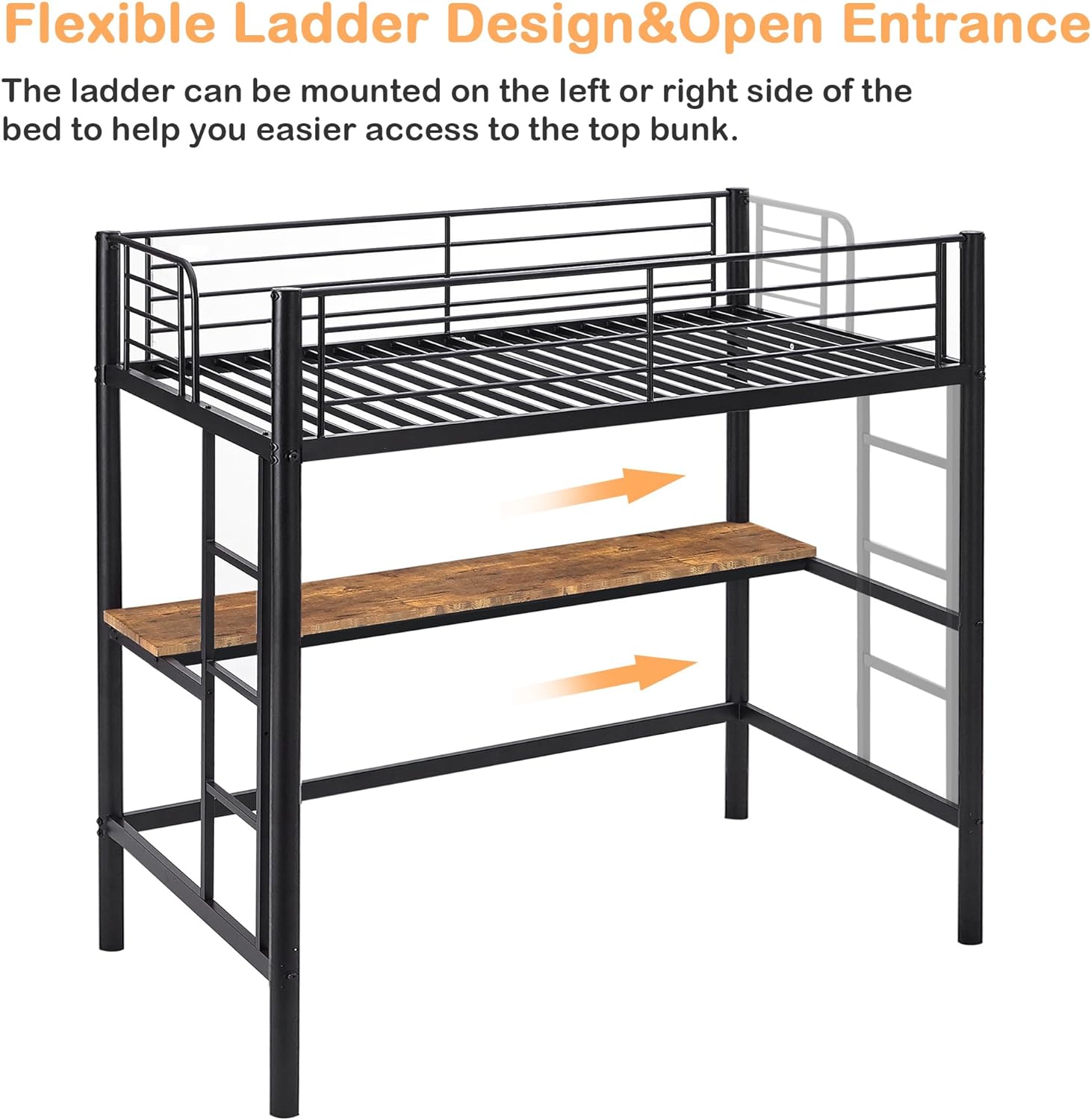 VECELO Metal Twin Size Loft Bed with Desk