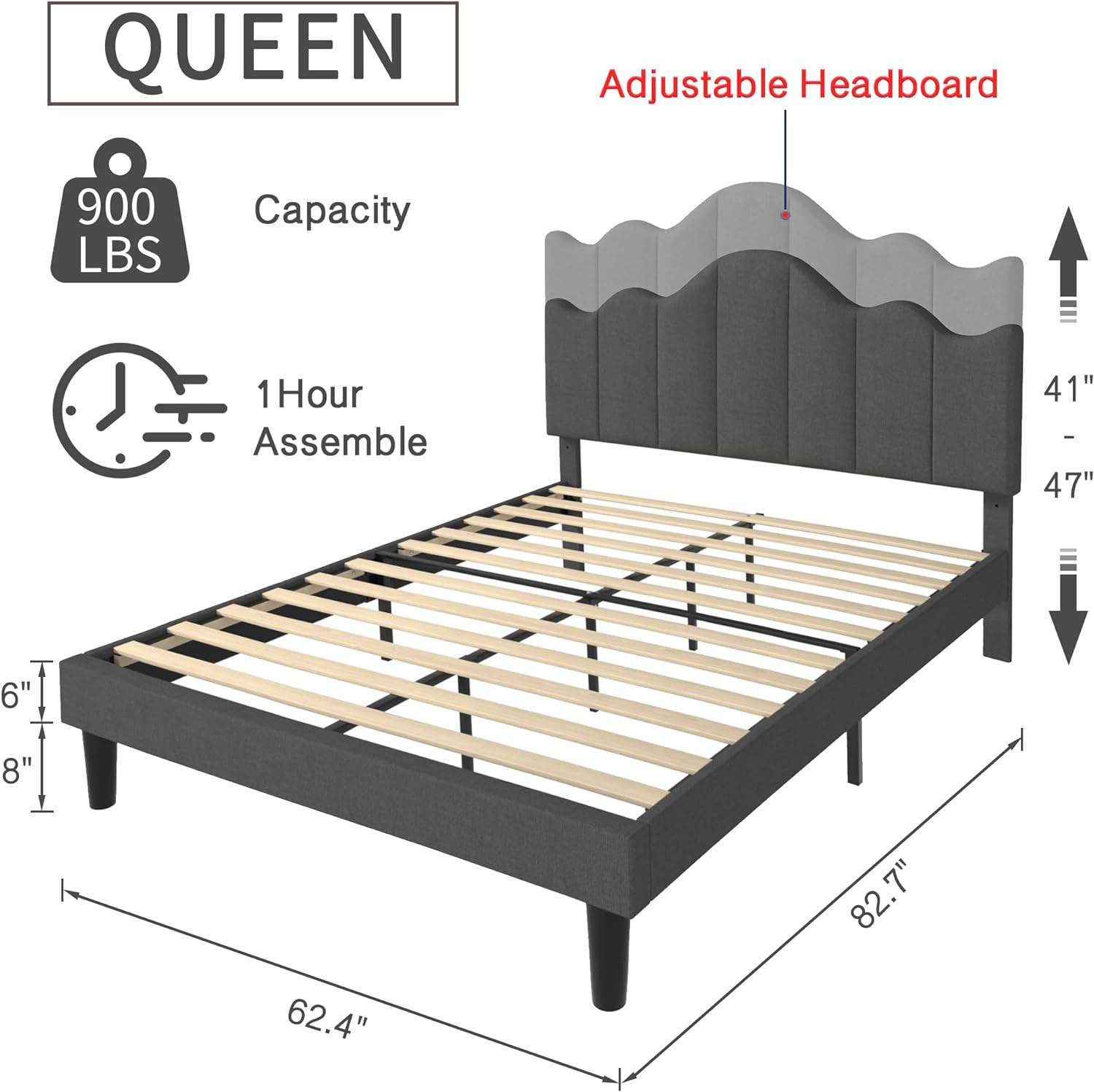 VECELO Upholstered Platform Bed,Mattress Foundation with Headboard