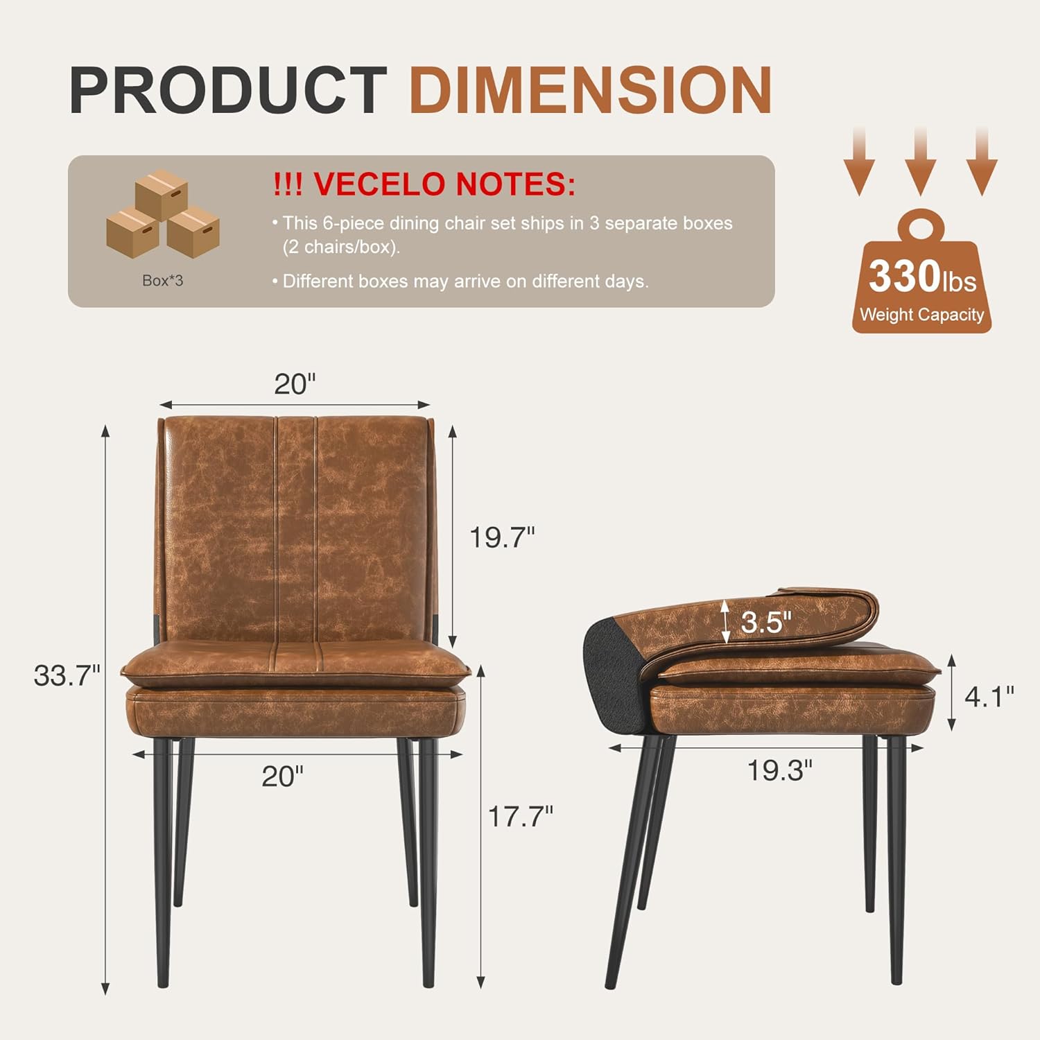 VECELO Upholstered PU Dining Chairs Set of 6