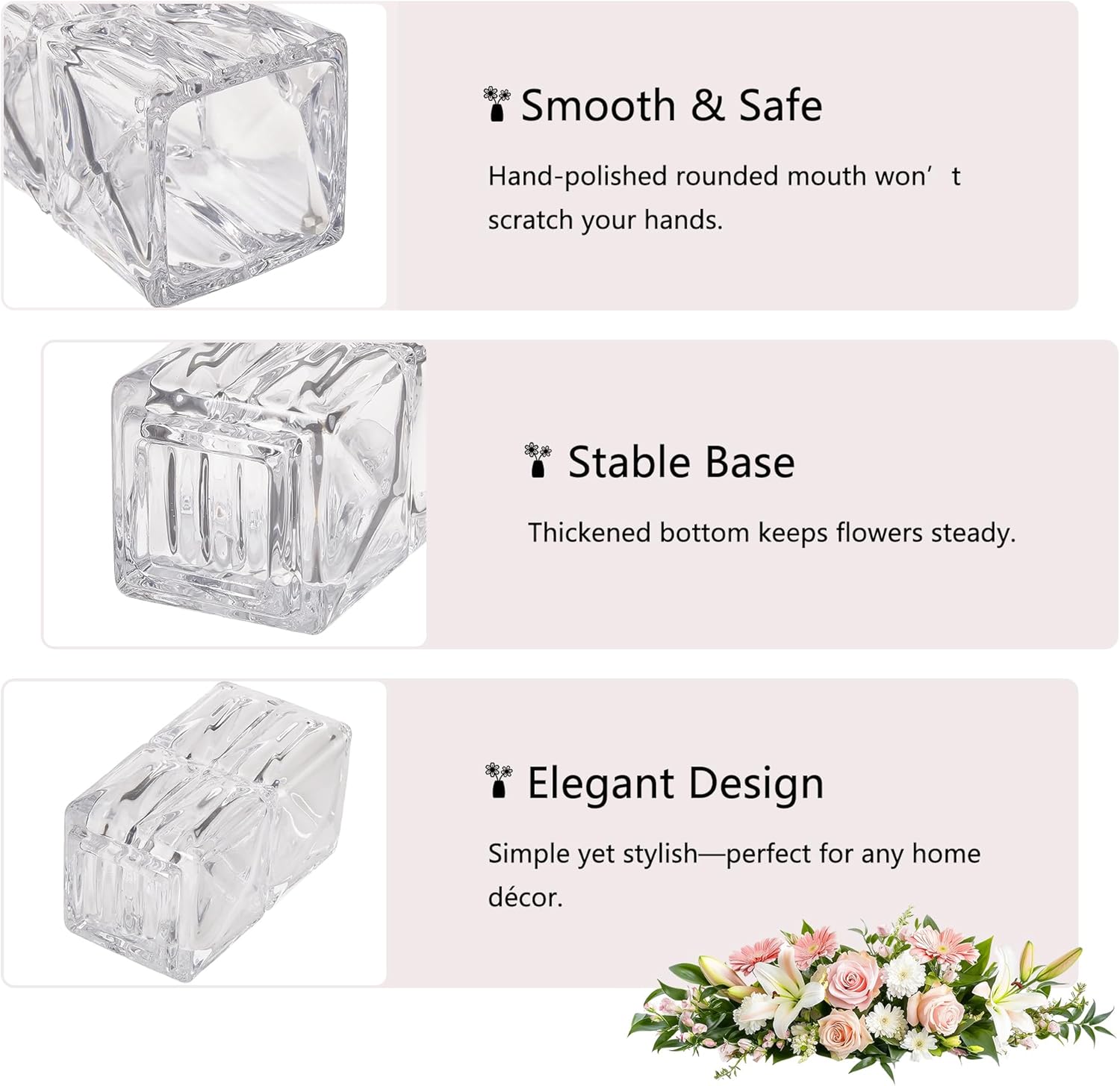 VECELO Crystal Glass Vase - Textured Clear Flower Vase