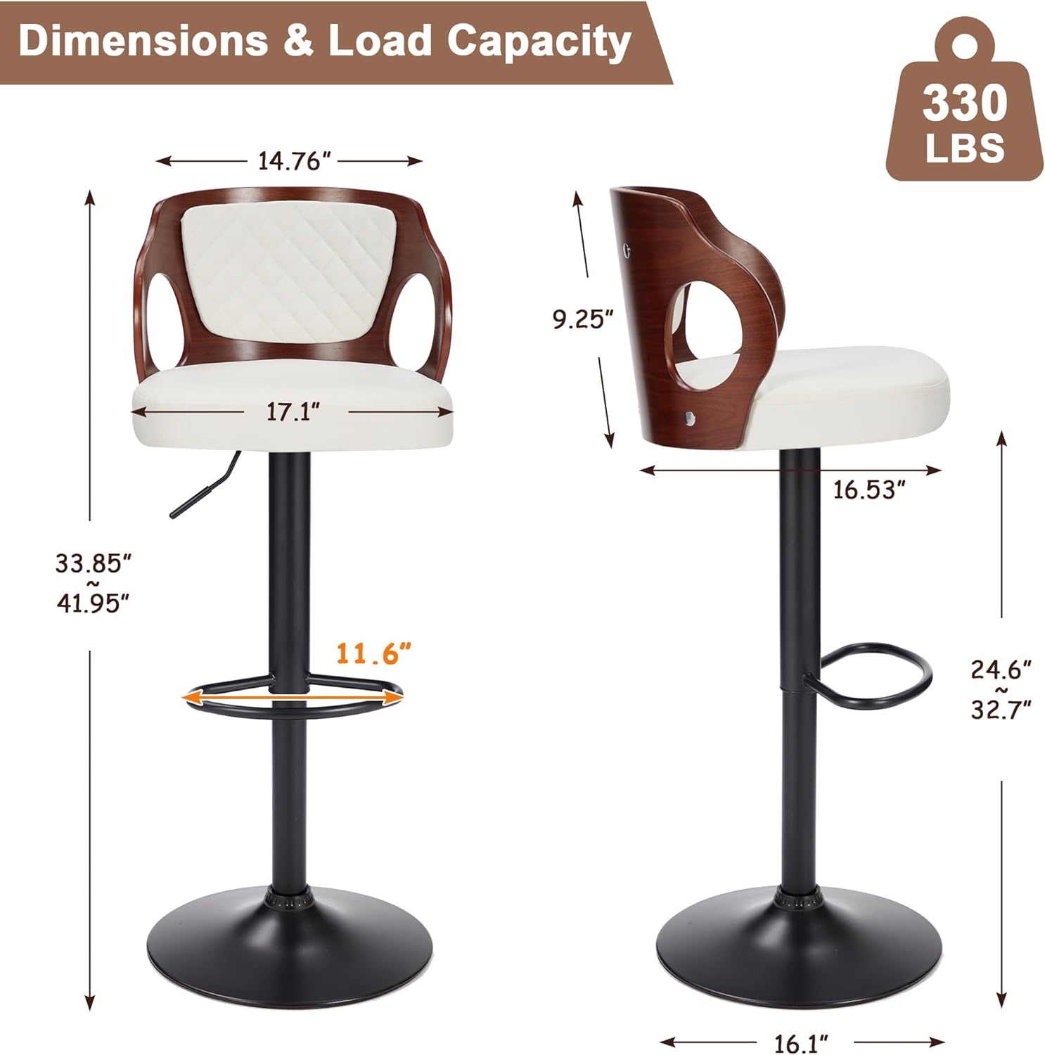 VECELO Bar Stool Set of 2, Counter Height Stools with Bentwood Back - VECELO