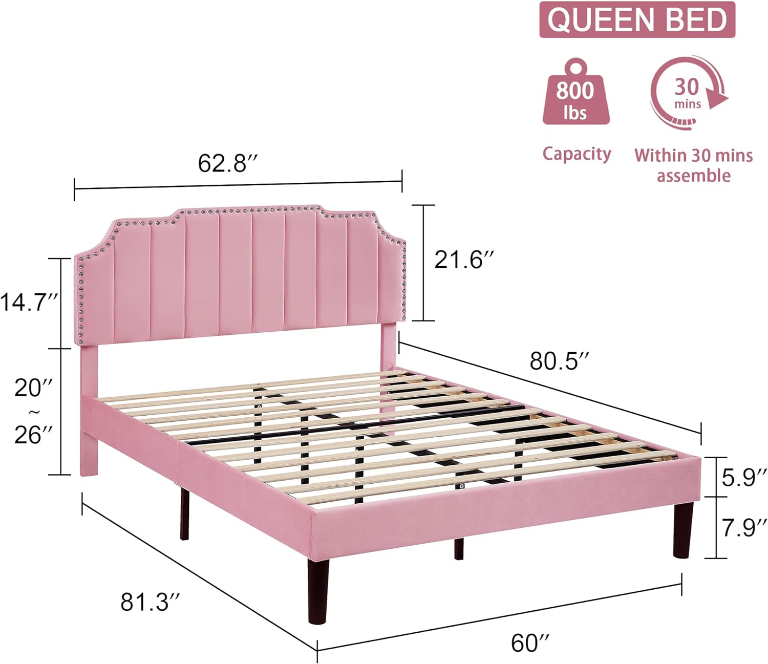 VECELO Upholstered Platform Bed Frame with Tufted Adjustable Headboard & Wood Slat Support