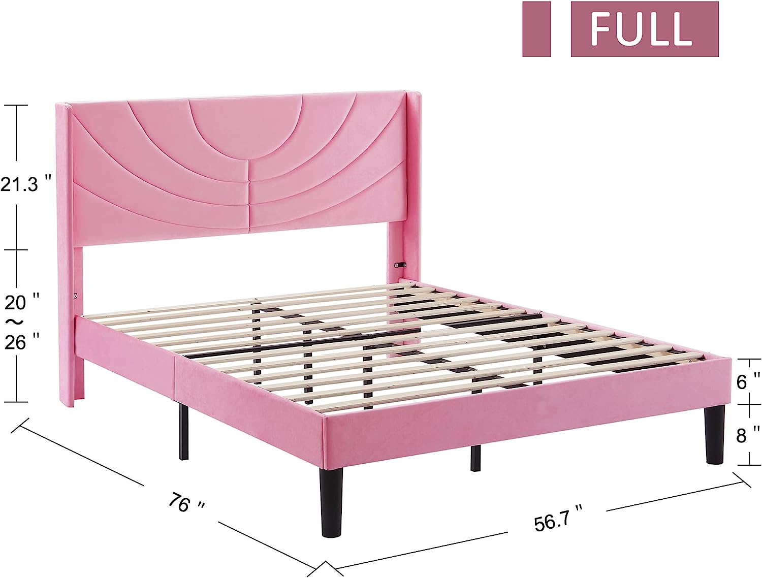 VECELO Upholstered Platform Bed Frame with Adjustable Fabric Headboard