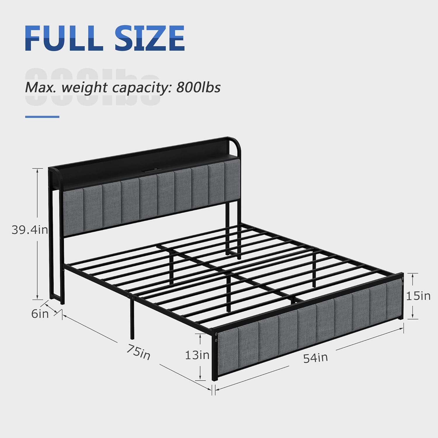 VECELO Twin Bed Frame, Storage Upholstered Headboard with Charging Station