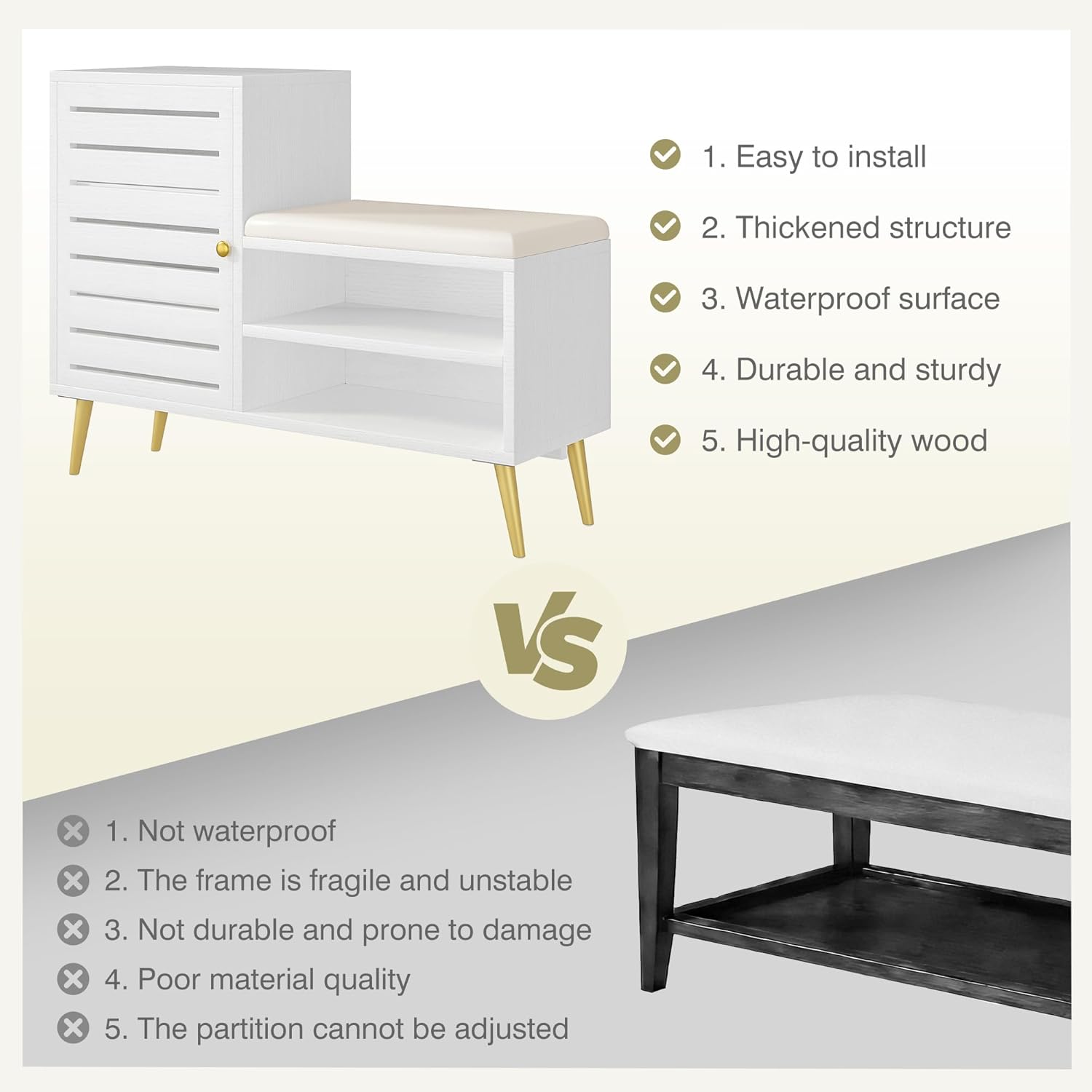 【VERCCHlO】ヴェルッキオ ローテーブル VECELO Shoe Storage Bench with Door&Shelf