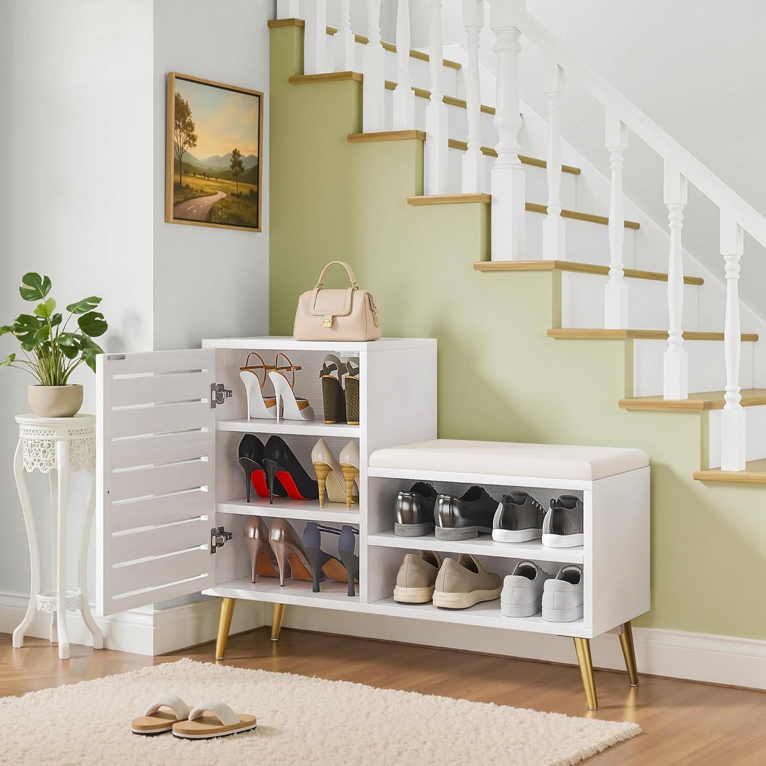 VECELO Shoe Storage Bench with Door&Shelf