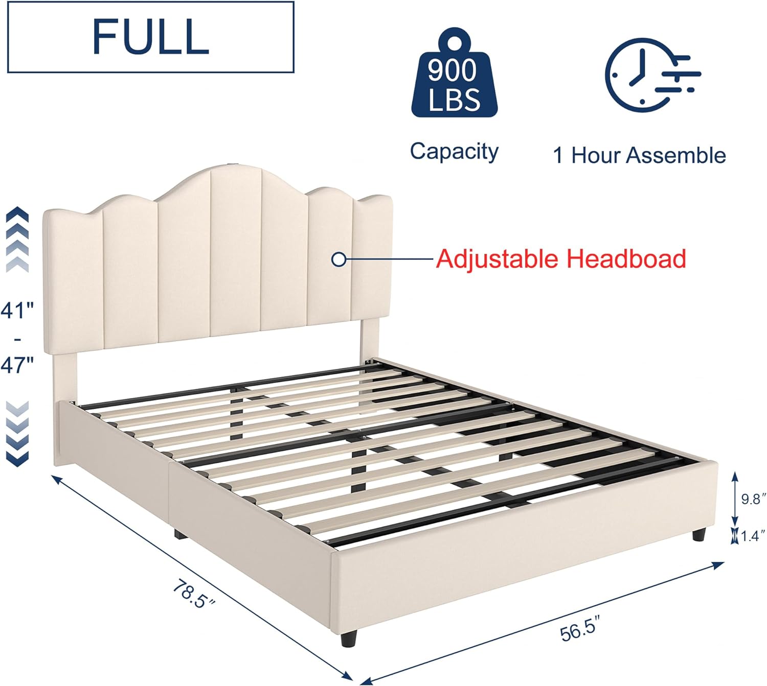 VECELO Upholstered Platform Bed Frame with Type-C & USB Charging Stations