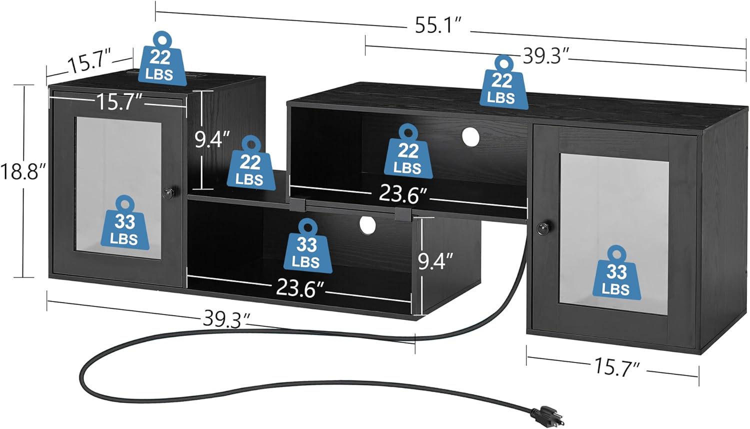  TV Stand with LED Strip & Power Outlet