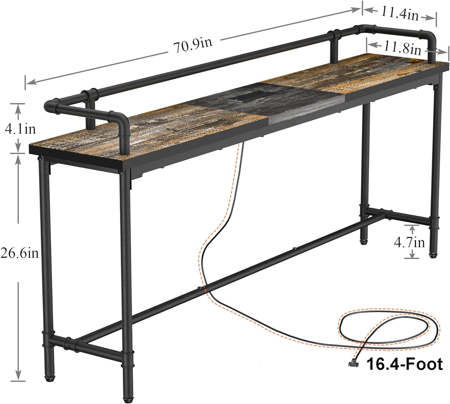 VECELO Extra Long Console/Sofa Table with Charging Station&Power Outle