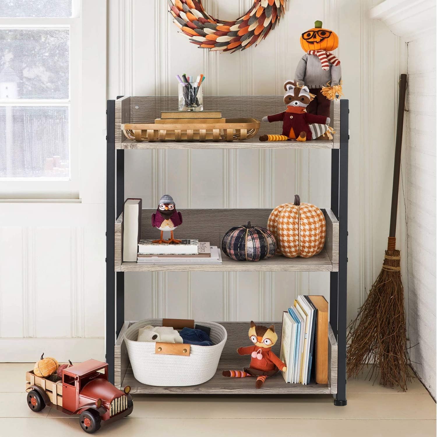 VECELO Bookshelf, 30" H Small Bookcase,3-Tier Storage Organizer,Wood Bookcase with Steel Frame
