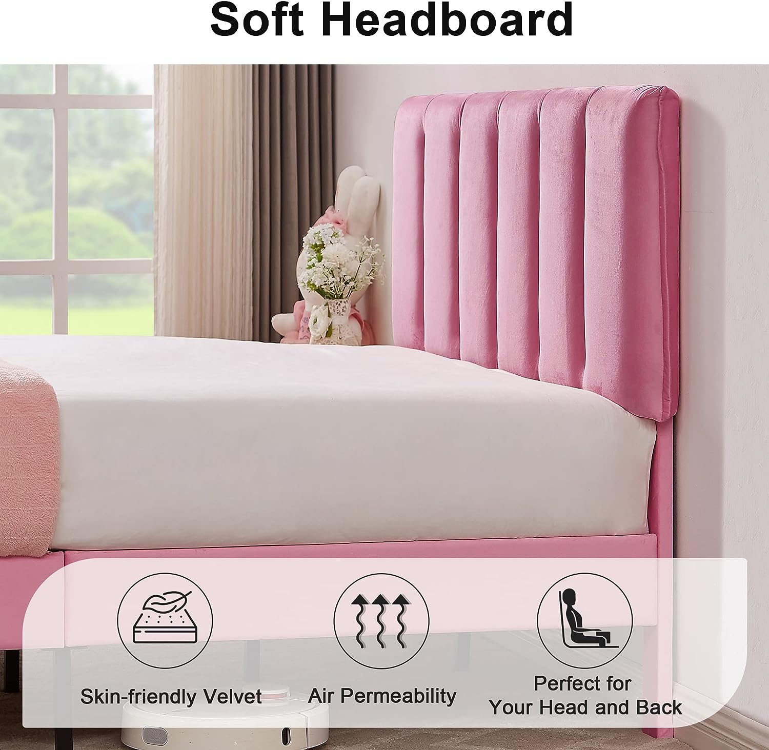 VECELO Modern Upholstered Platform Bedframe, Adjustable Headboard No Box Spring Needed