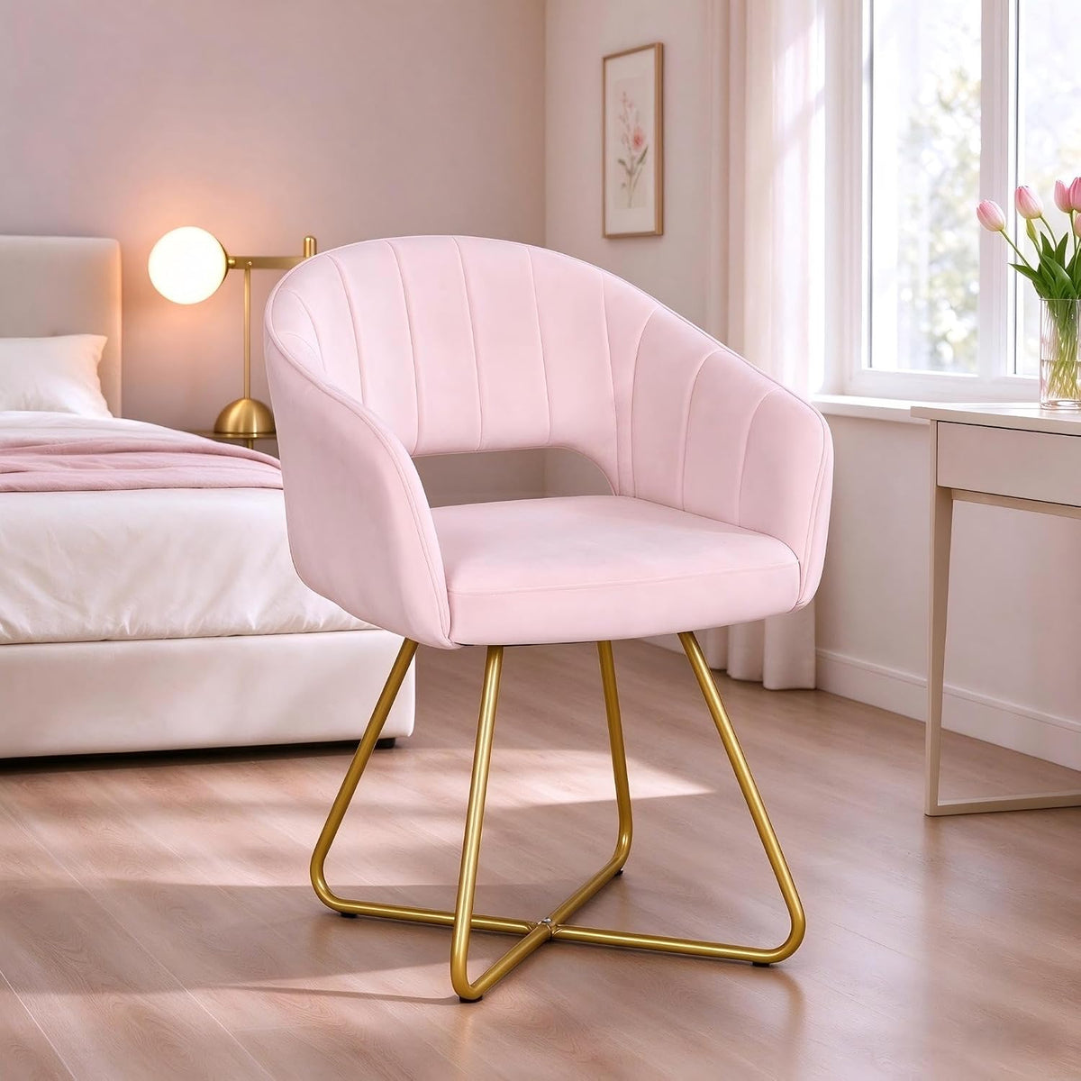 VECELO Large Wide Velvet Accent Chair  Luxury Vanity Chair with Gold Legs