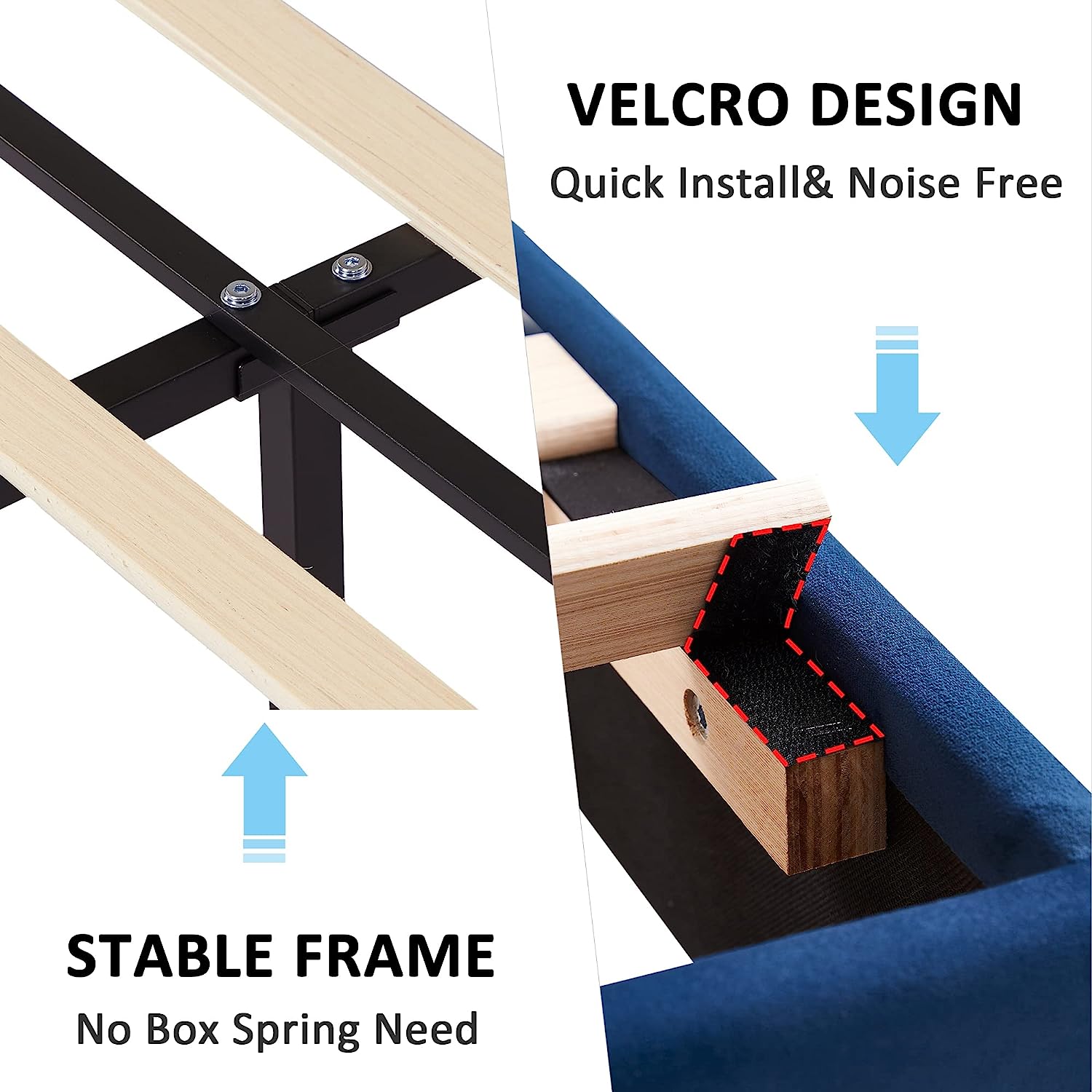 VECELO Modern Upholstered Platform Bedframe, Adjustable Headboard No Box Spring Needed